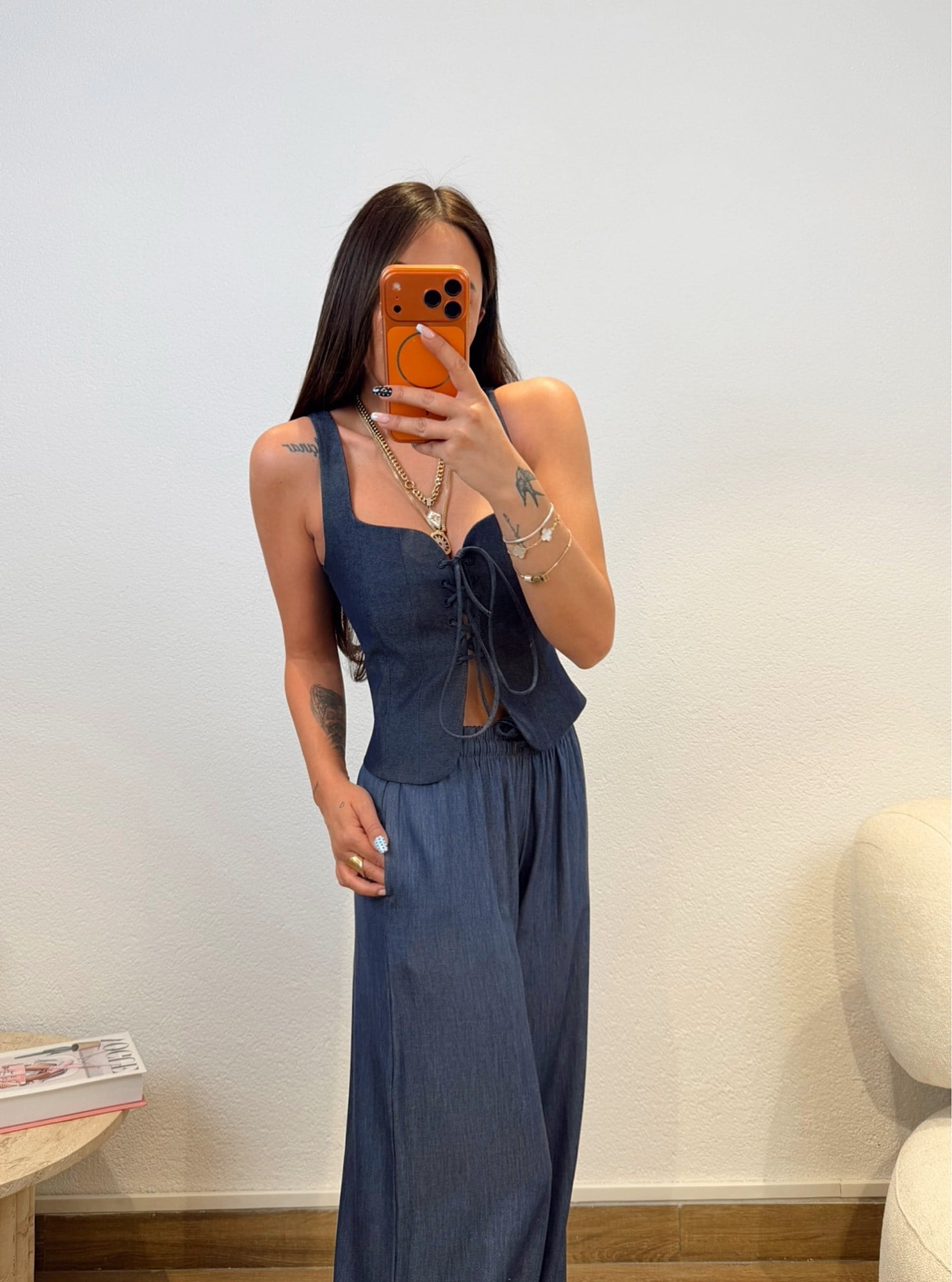 Premium Jean Görünümlü İpli Korse