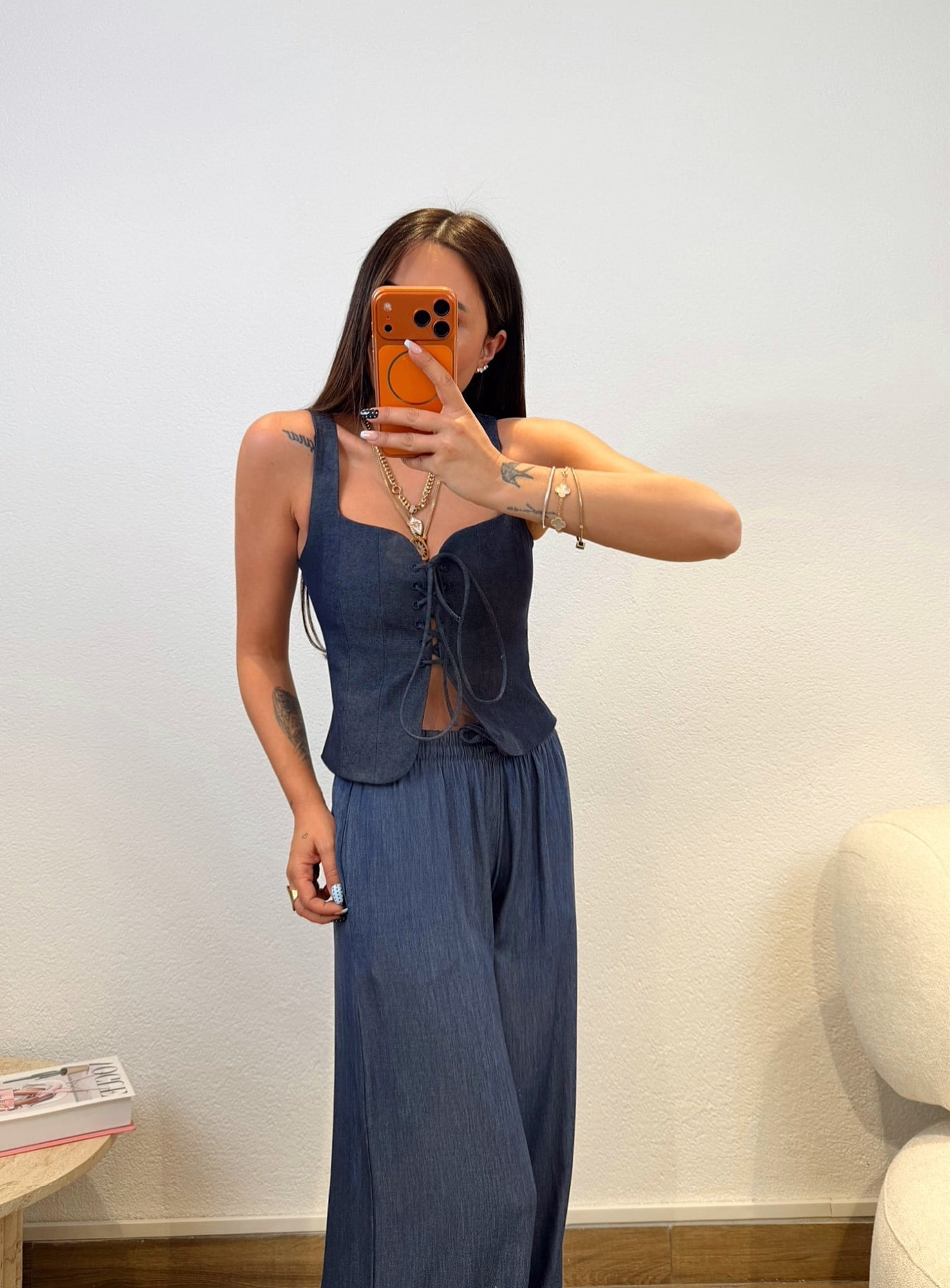 Premium Jean Görünümlü İpli Korse