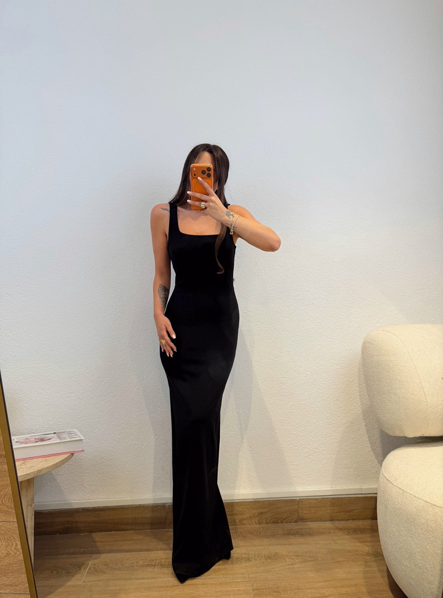 Premium Kalın Askılı Kare Yaka Siyah Maxi Boy Elbise