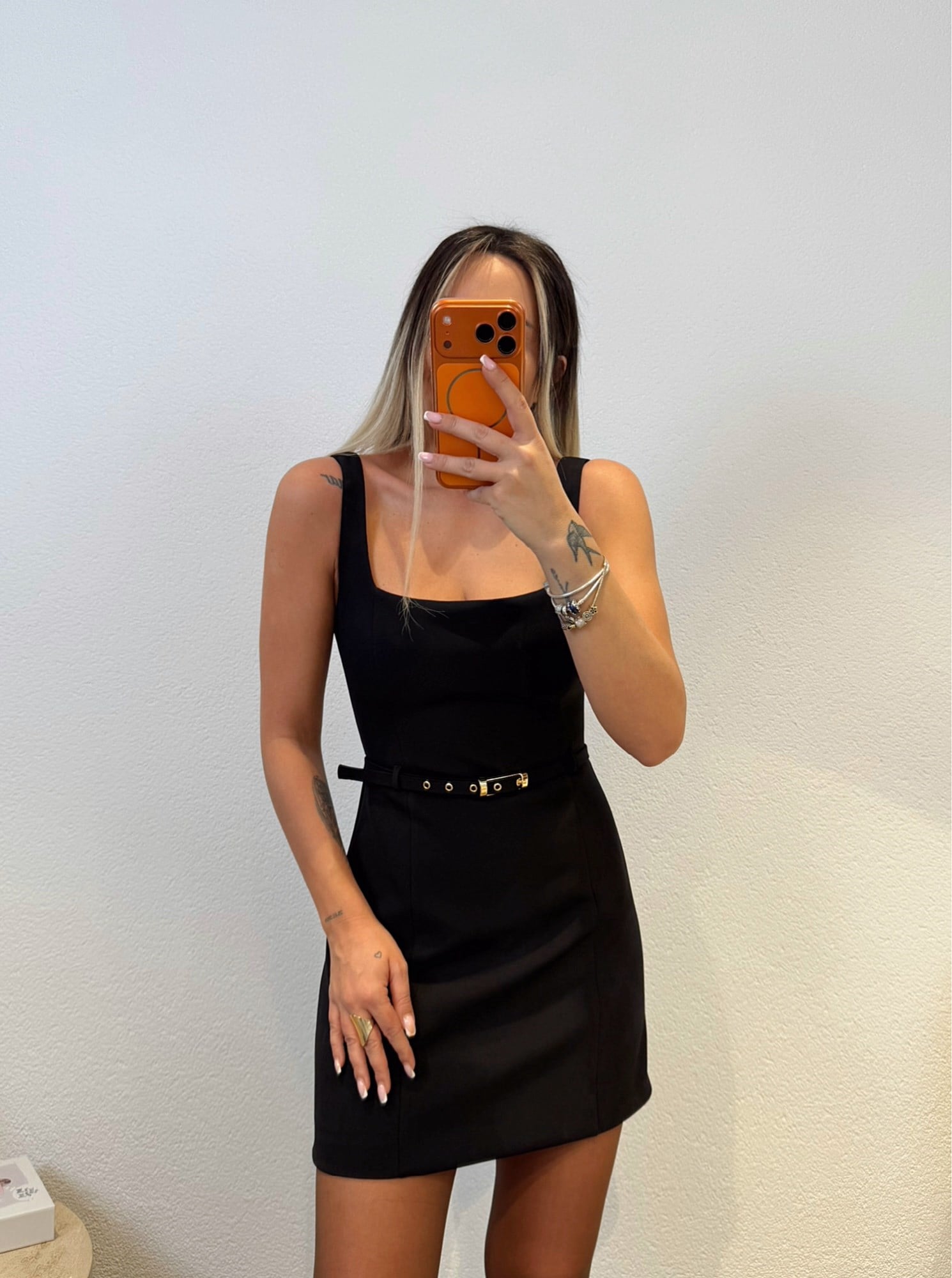 Premium Kalın Askılı Kemerli Siyah Mini Elbise