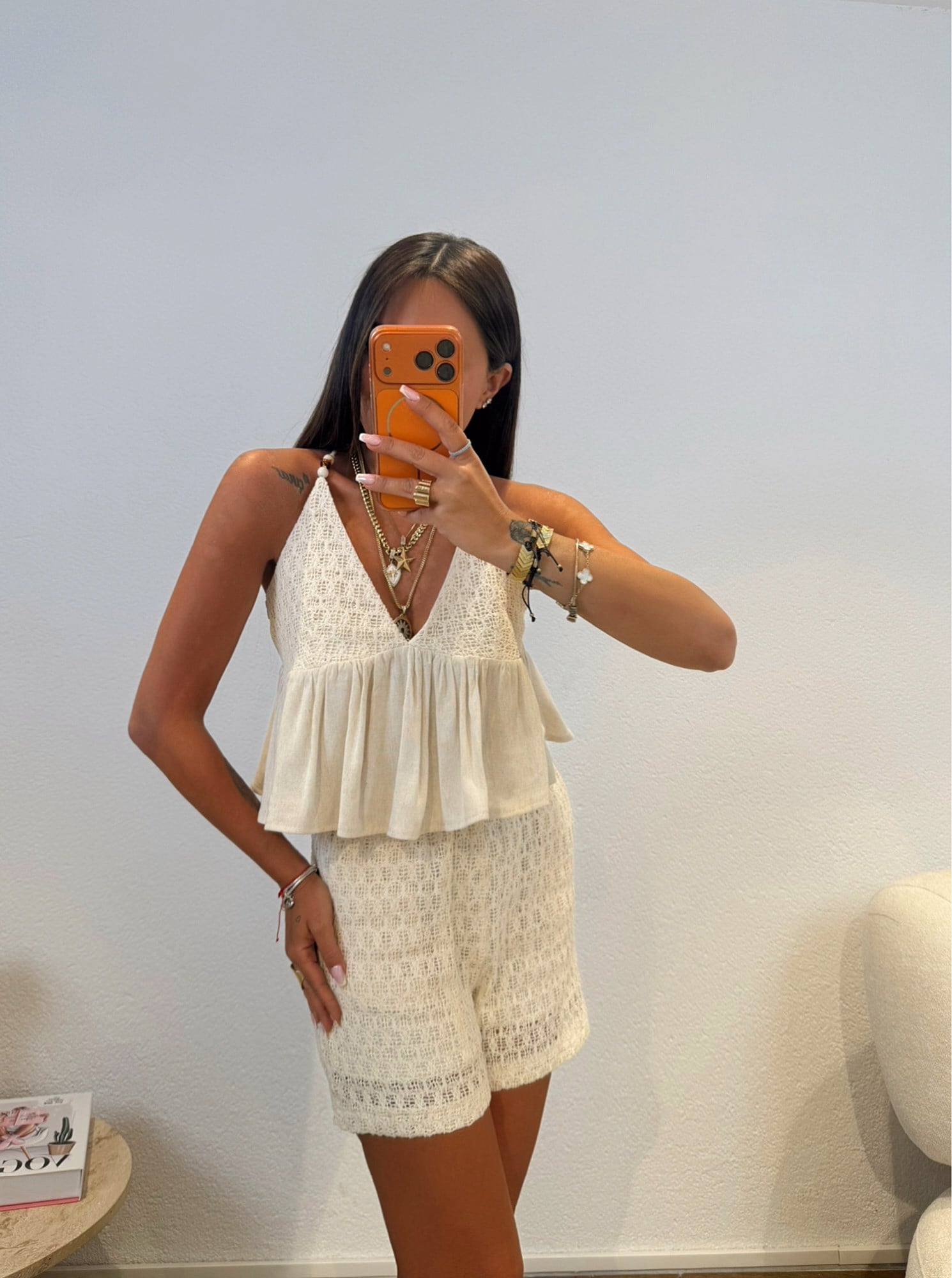 Premium Keten Güpür Crop