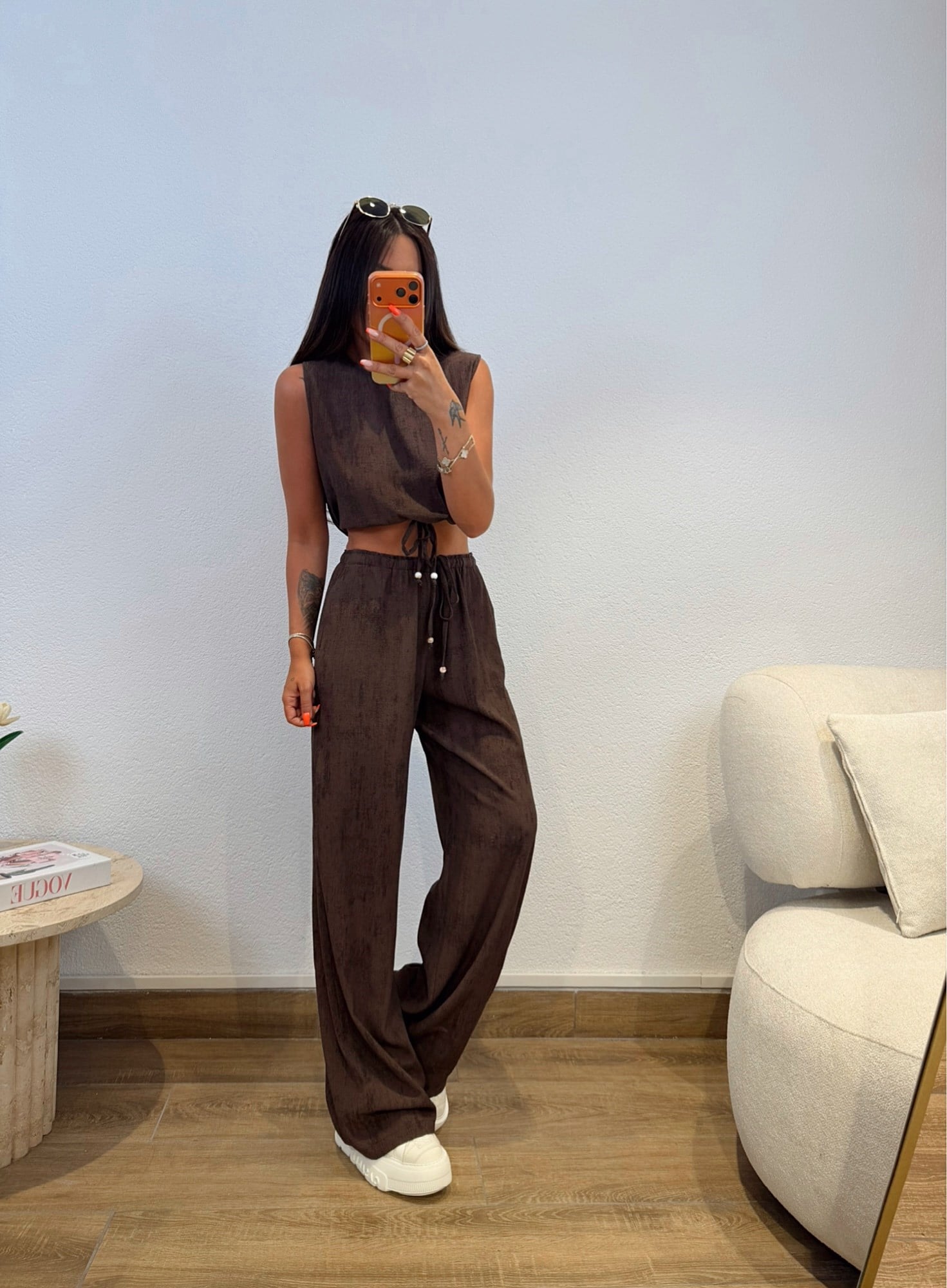 Premium Keten Rahat Kahve Takım