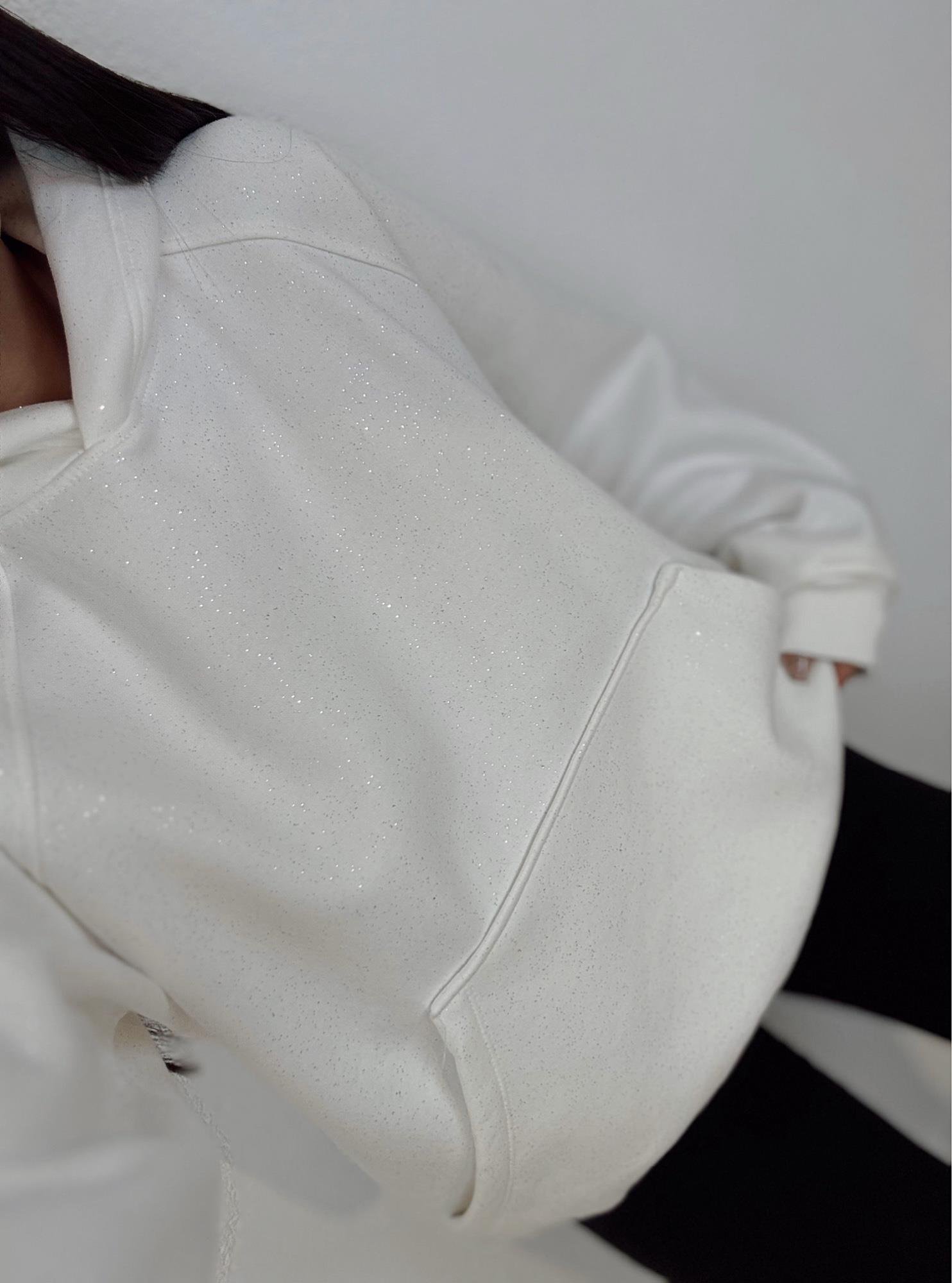 Premium Şardonlu Simli Beyaz Sweatshirt