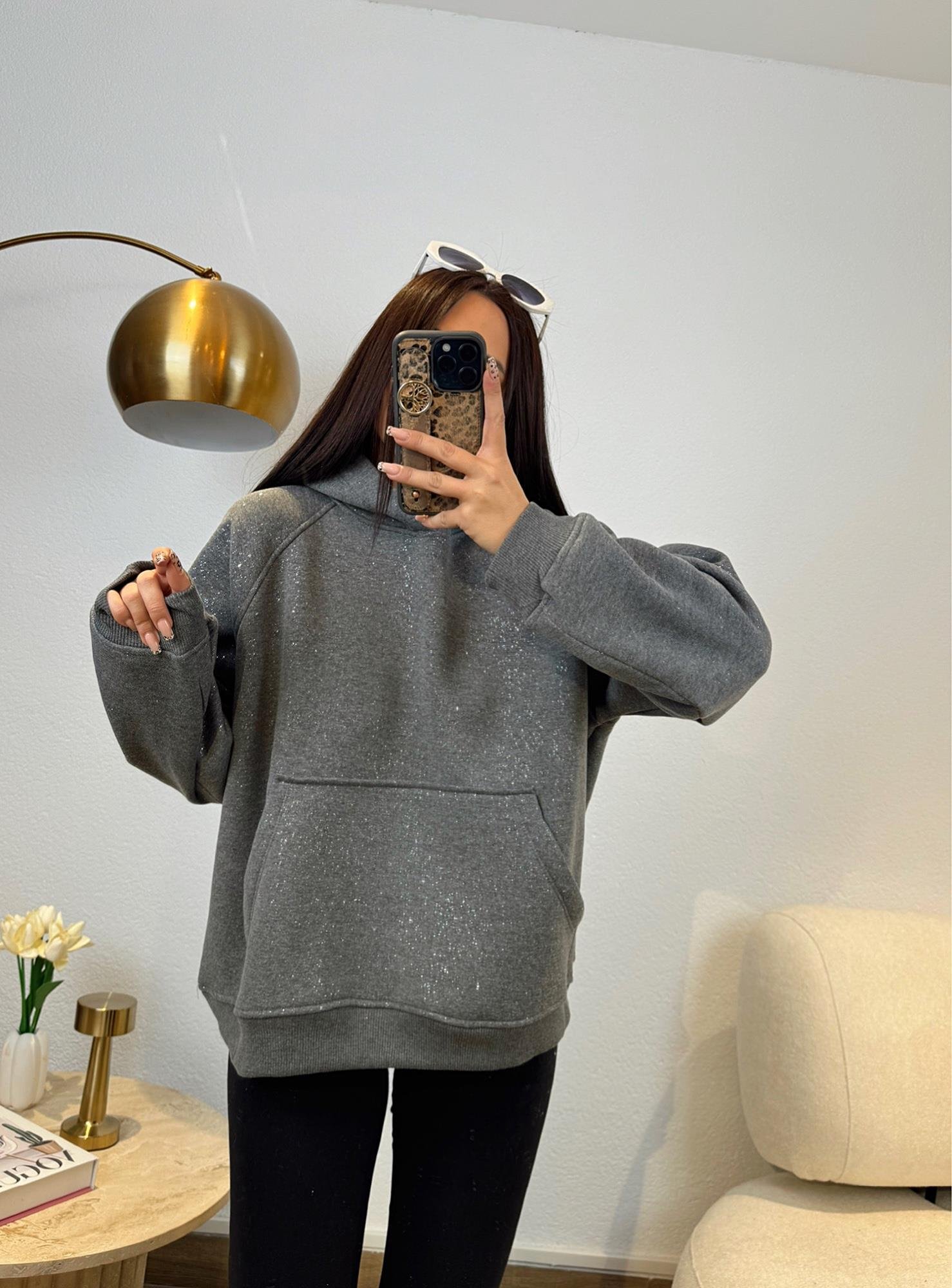 Premium Şardonlu Simli Gri Sweatshirt