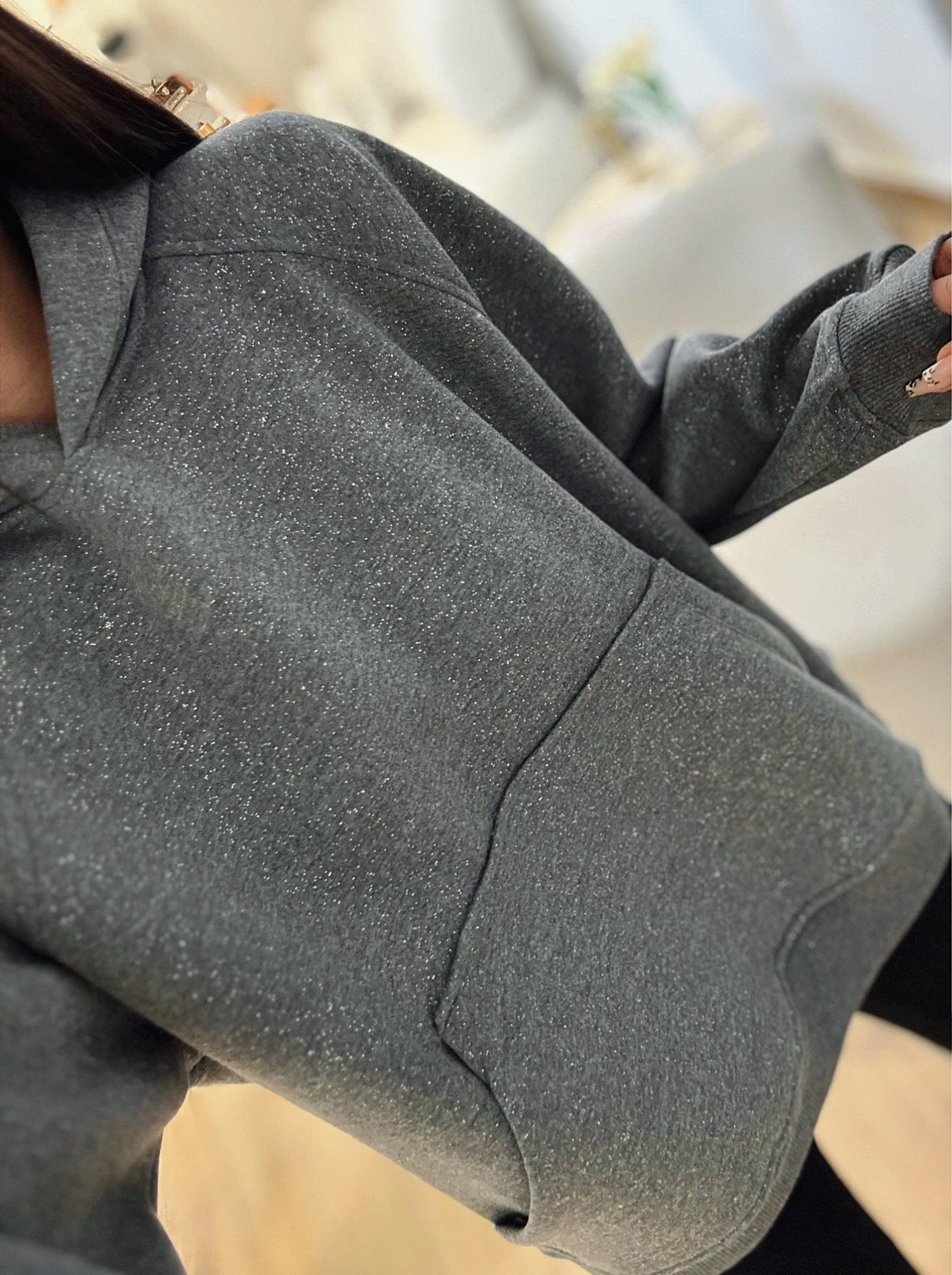 Premium Şardonlu Simli Gri Sweatshirt