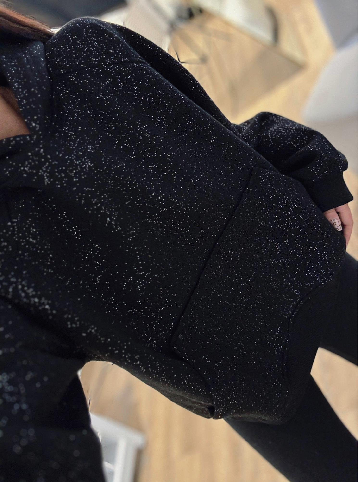 Premium Şardonlu Simli Siyah Sweatshirt