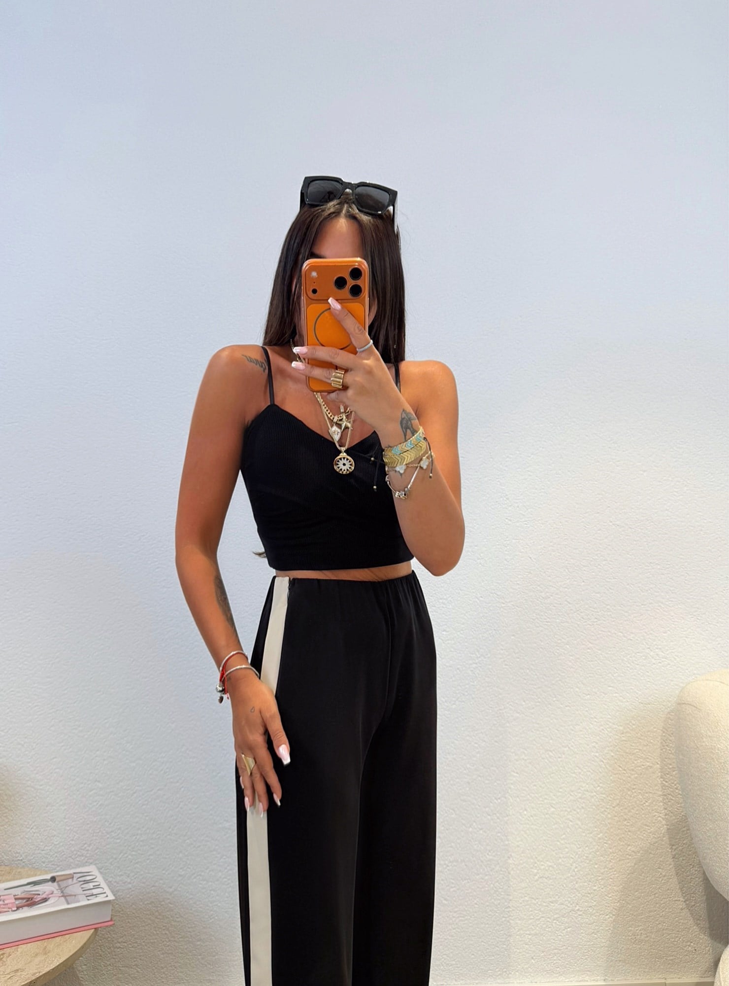 Premium Seri Bej Şeritli Saten Pantolon