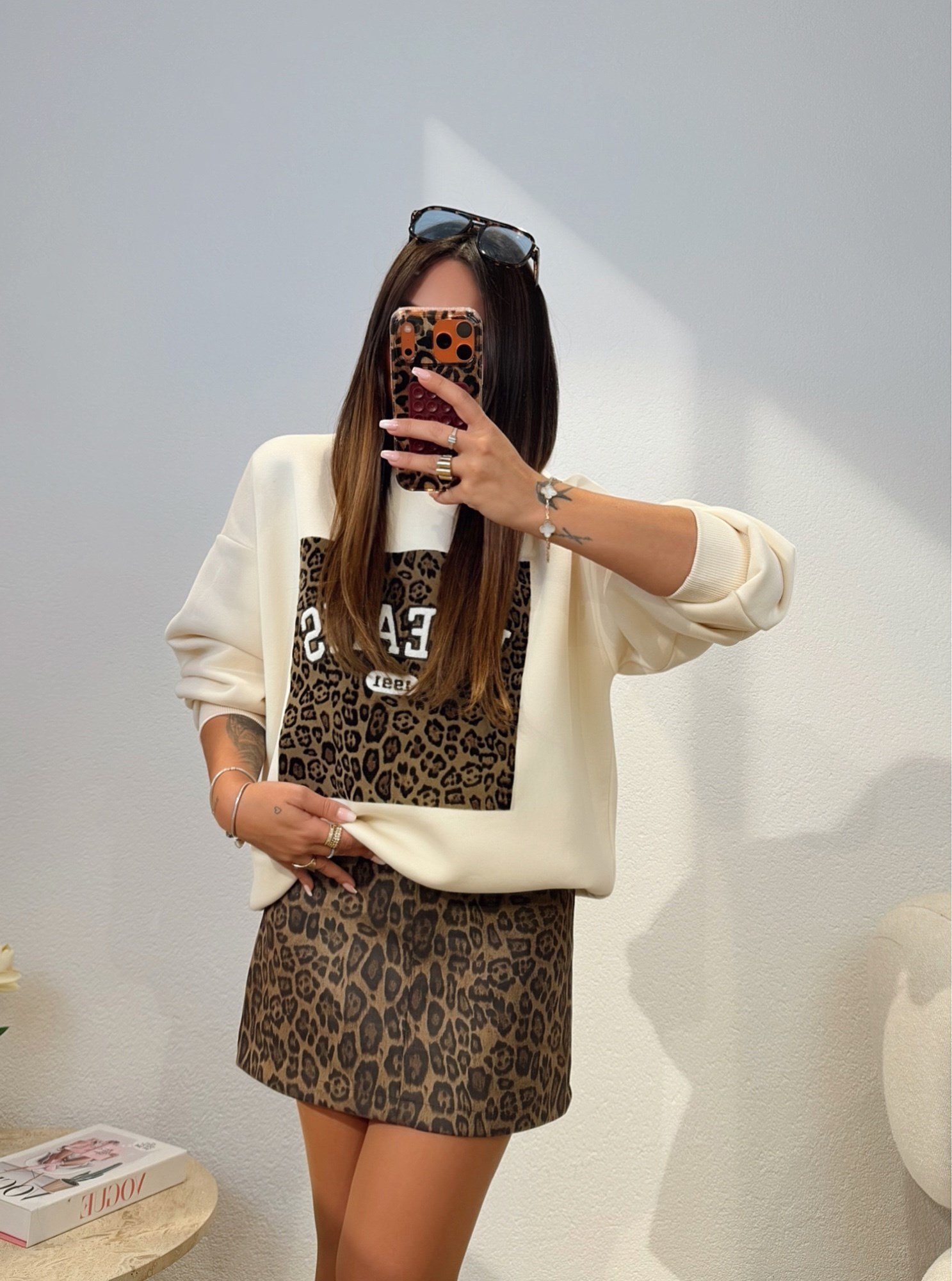 Premium Seri Leopar Nubuk Detay Sweatshirt