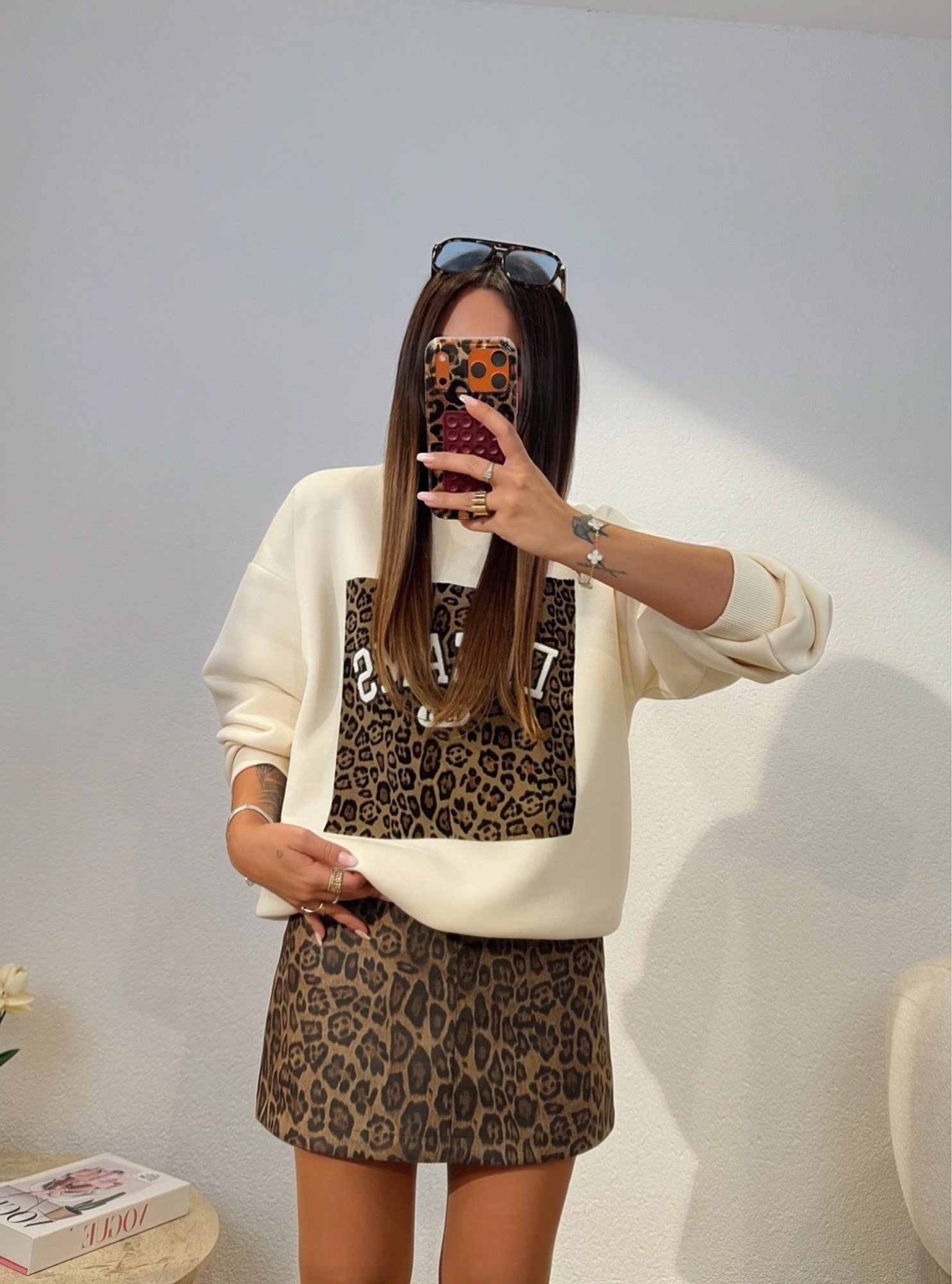 Premium Seri Leopar Nubuk Detay Sweatshirt