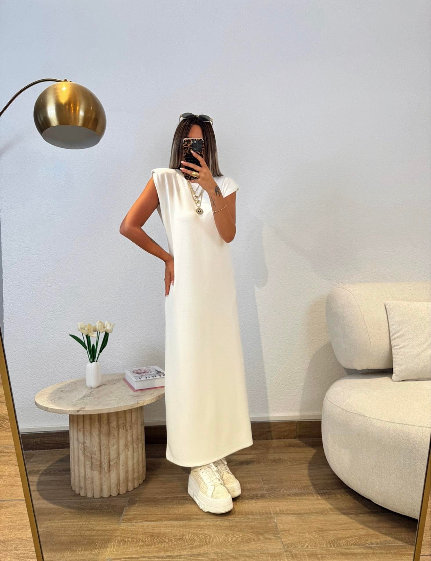 Premium Seri Vatkalı Modal Basic Beyaz Elbise