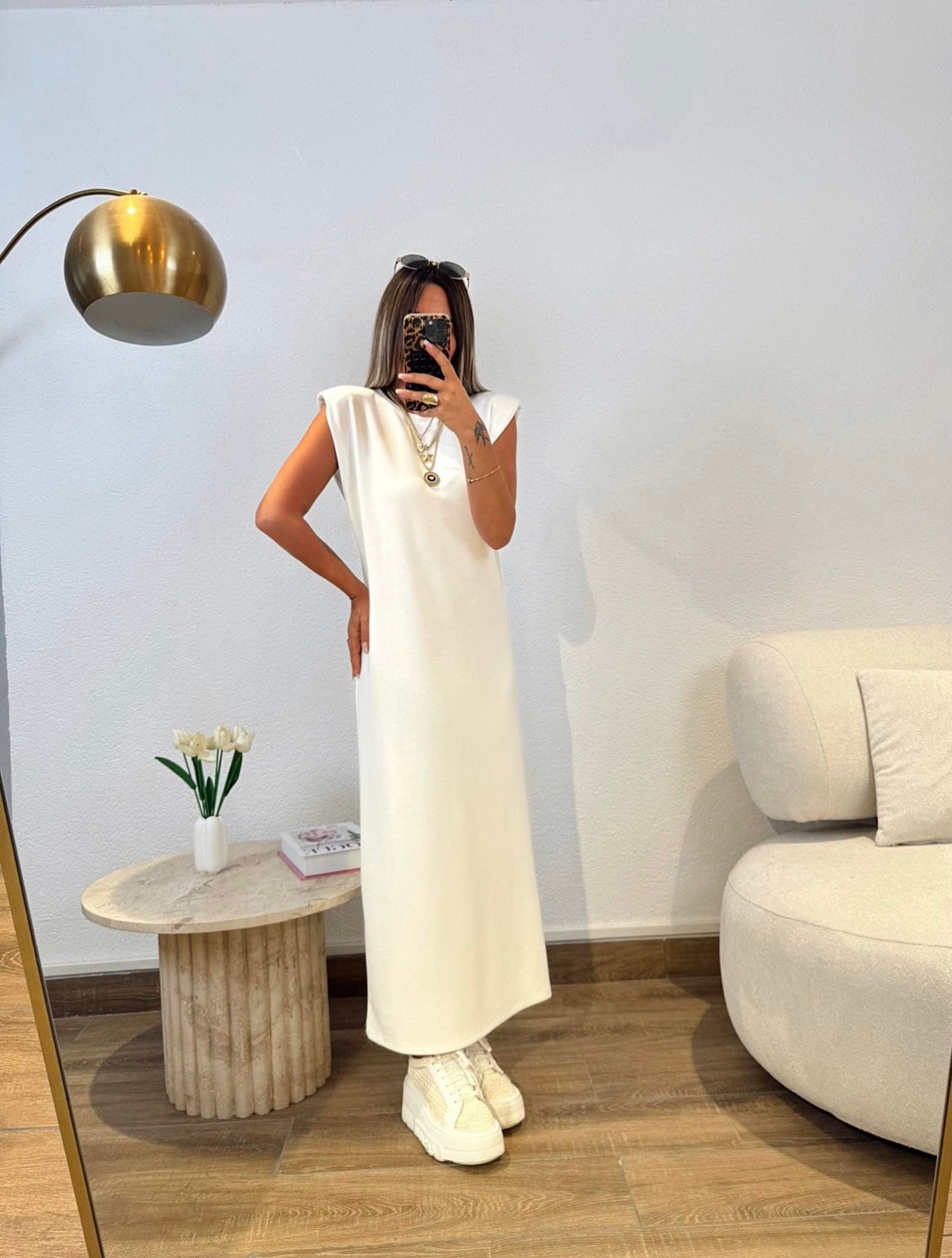 Premium Seri Vatkalı Modal Basic Beyaz Elbise