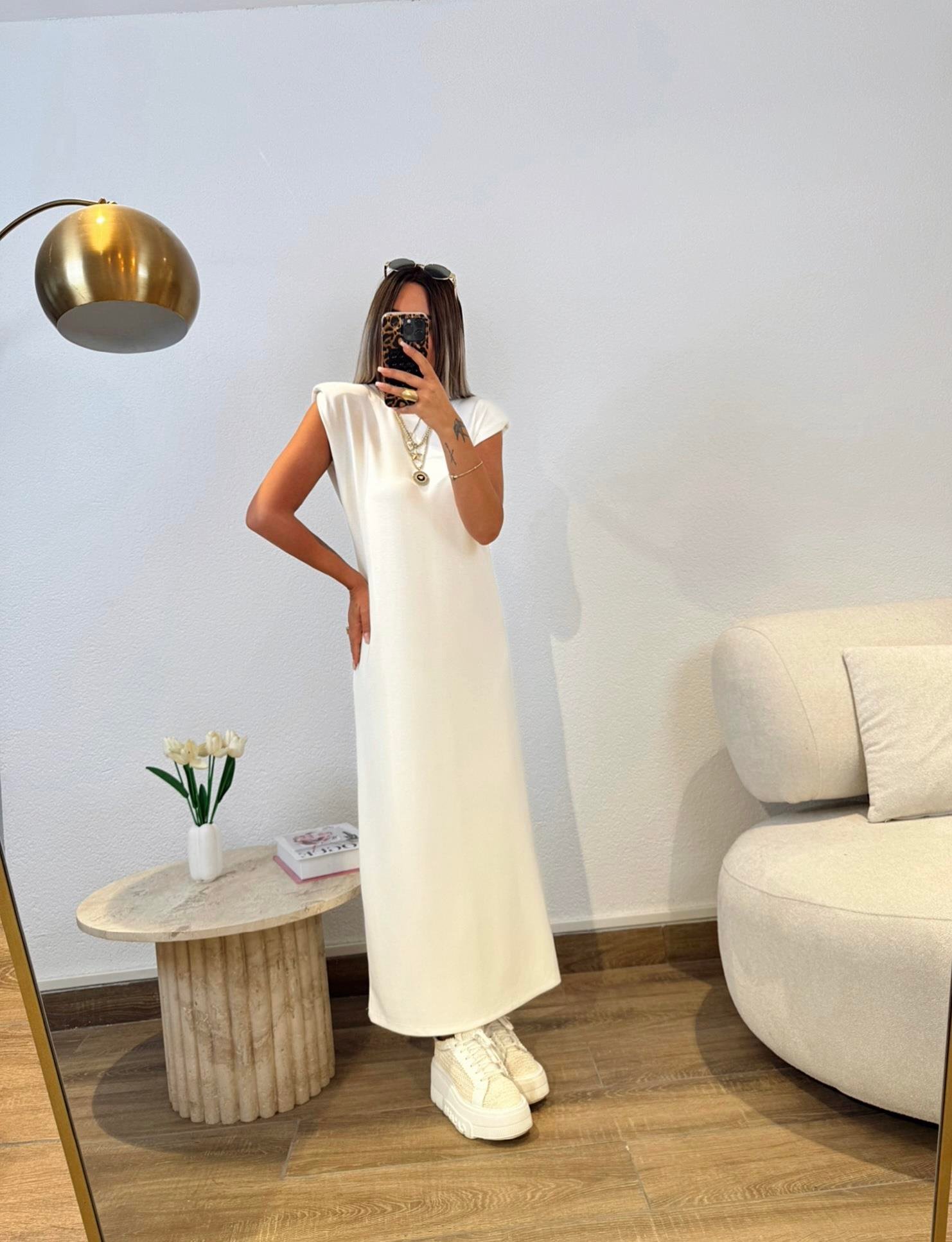 Premium Seri Vatkalı Modal Basic Beyaz Elbise