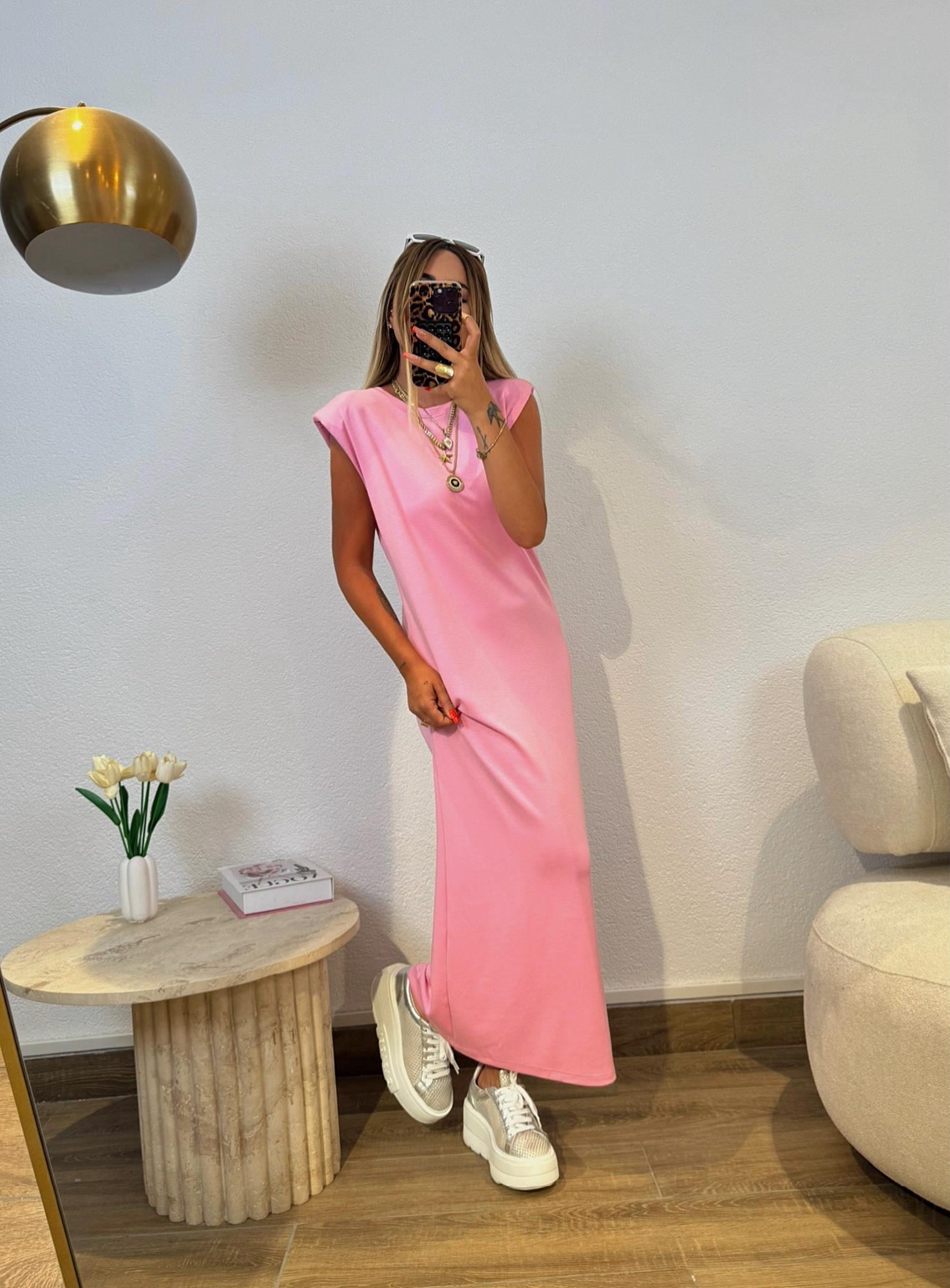 Premium Seri Vatkalı Modal Basic Pembe Elbise