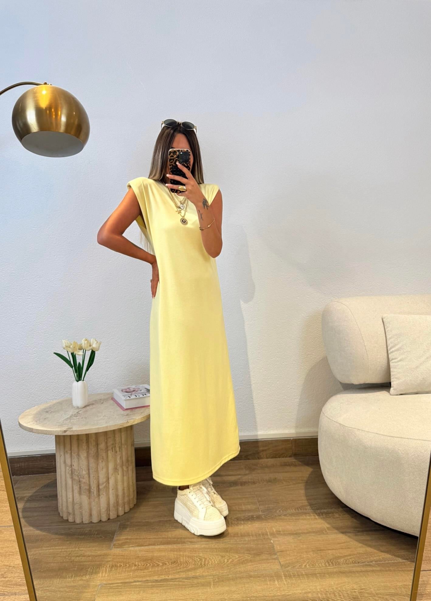 Premium Seri Vatkalı Modal Basic Sarı Elbise