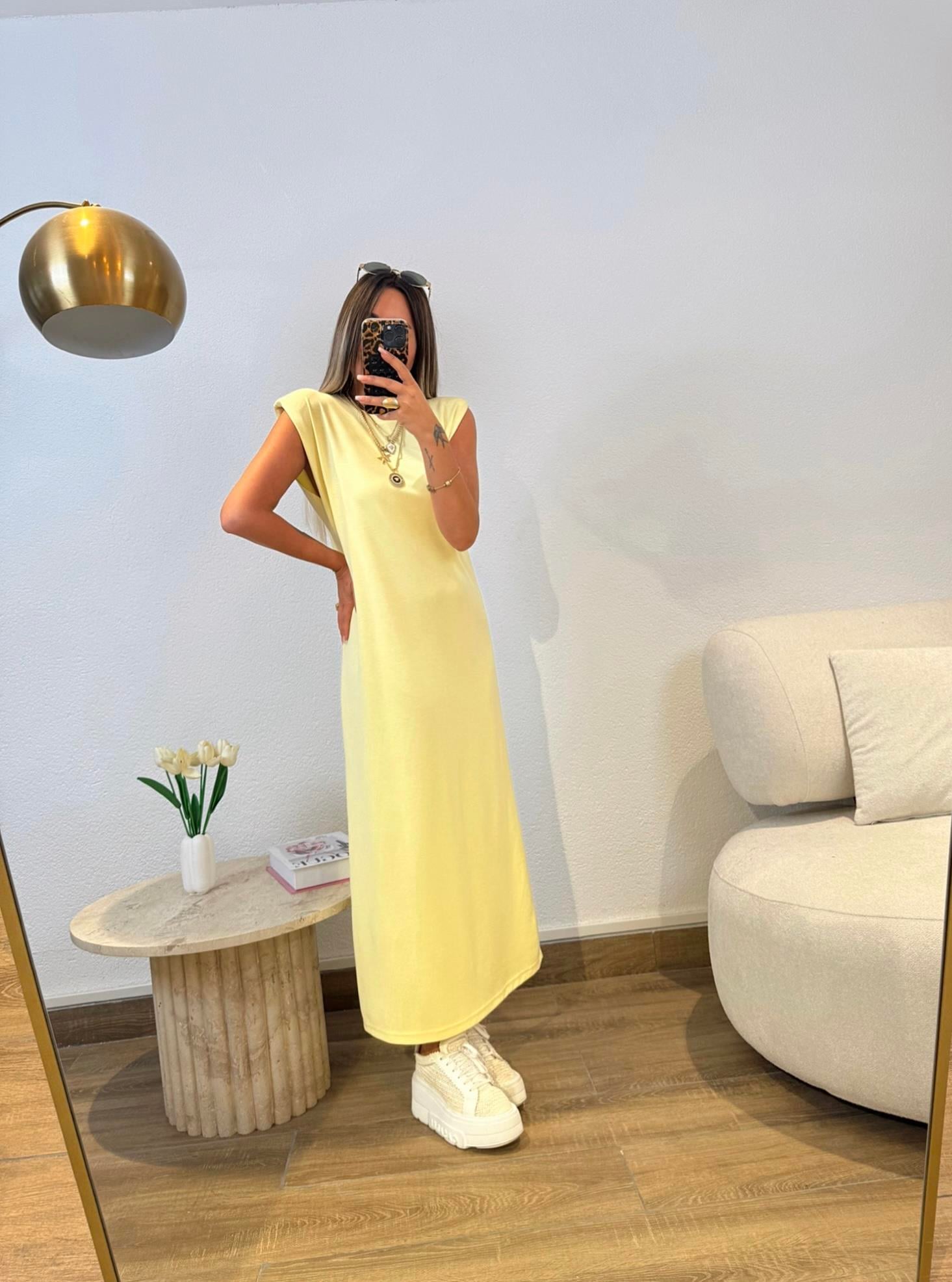 Premium Seri Vatkalı Modal Basic Sarı Elbise
