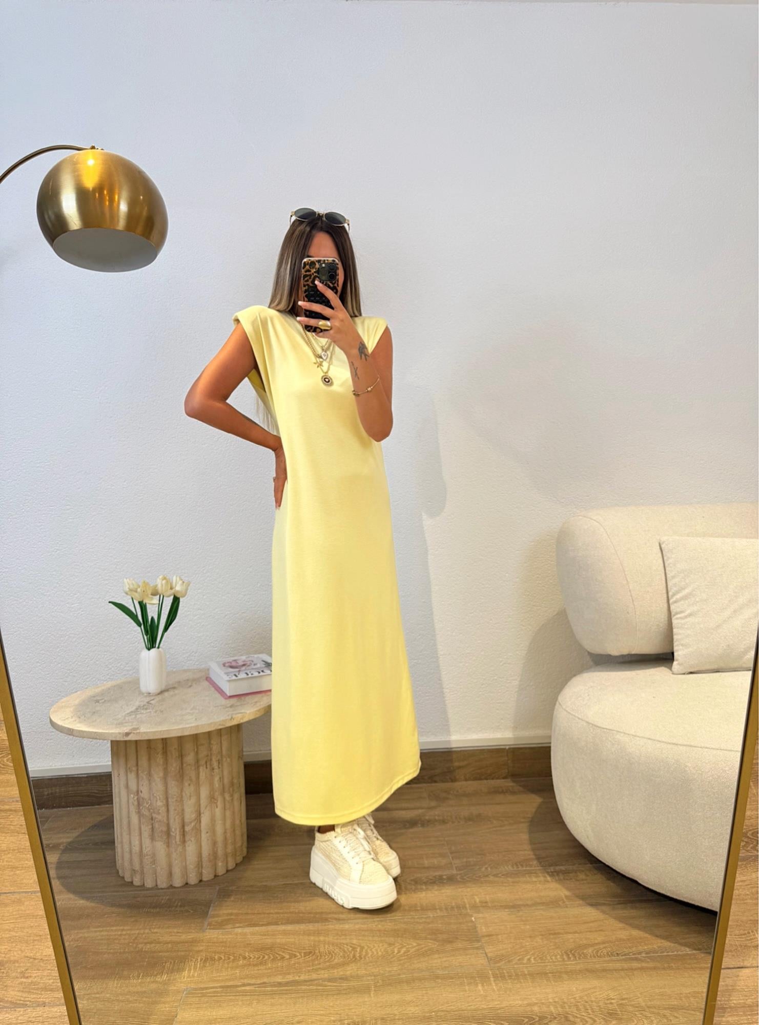 Premium Seri Vatkalı Modal Basic Sarı Elbise