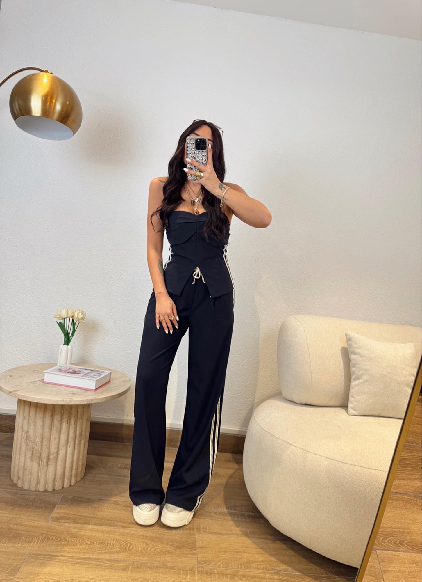 Premium Straplez Bluz-Pantolon Takım