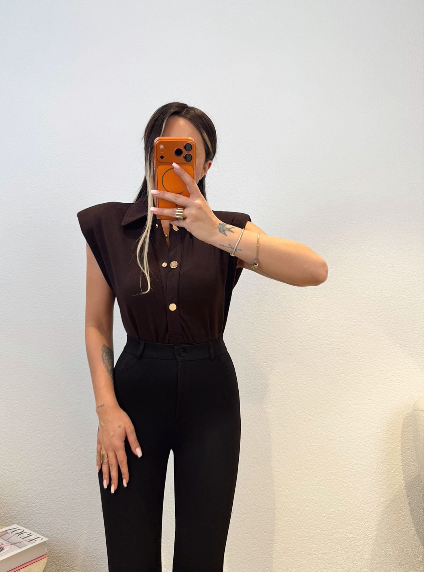 Premium Vatkalı Polo Yaka Kahve Bodysuit