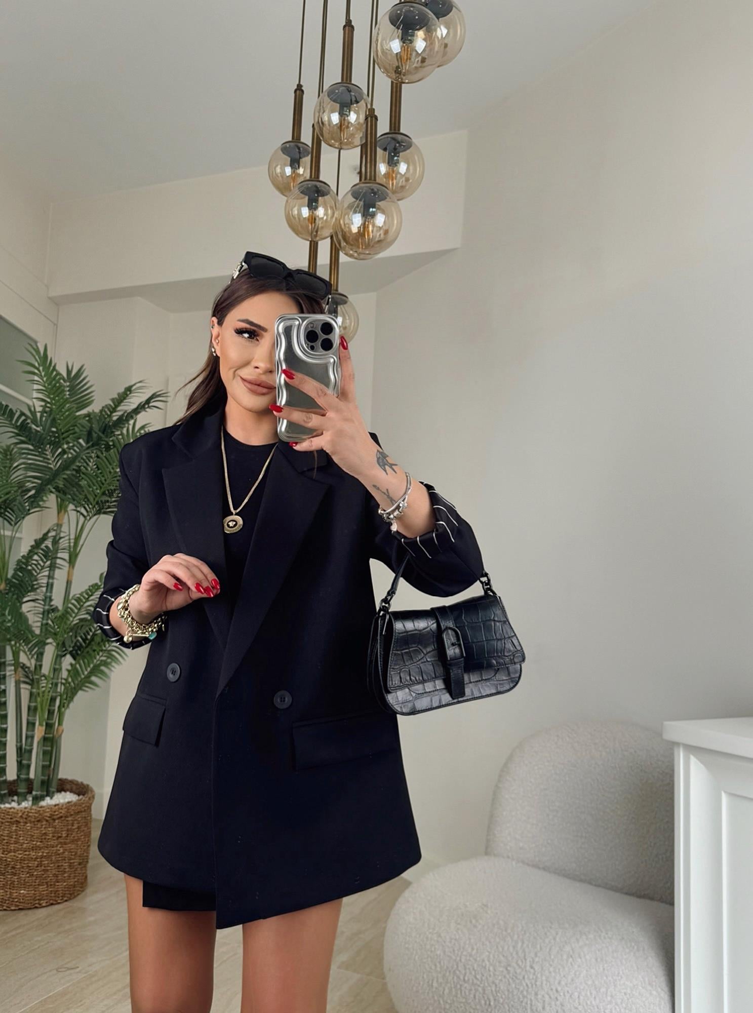 Premium Vatkalı Siyah Blazer Ceket
