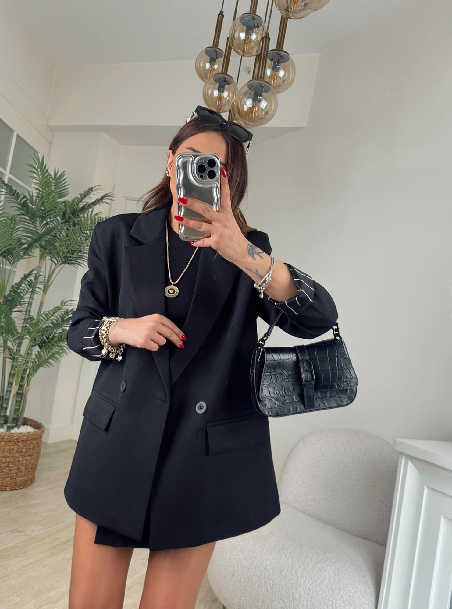 Premium Vatkalı Siyah Blazer Ceket