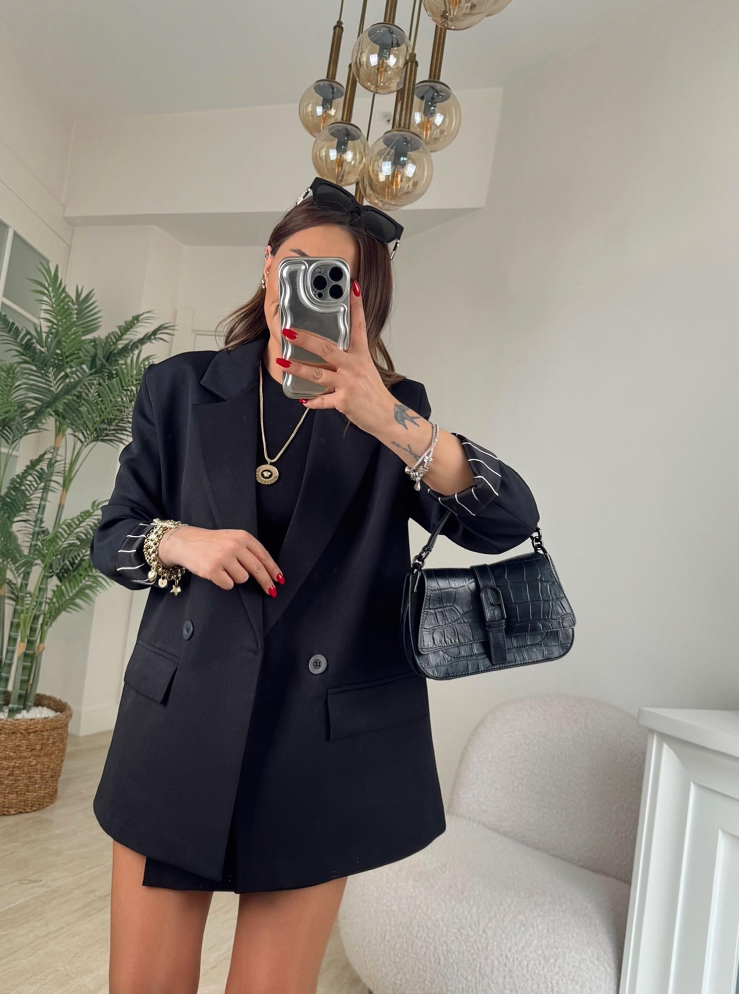 Premium Vatkalı Siyah Blazer Ceket