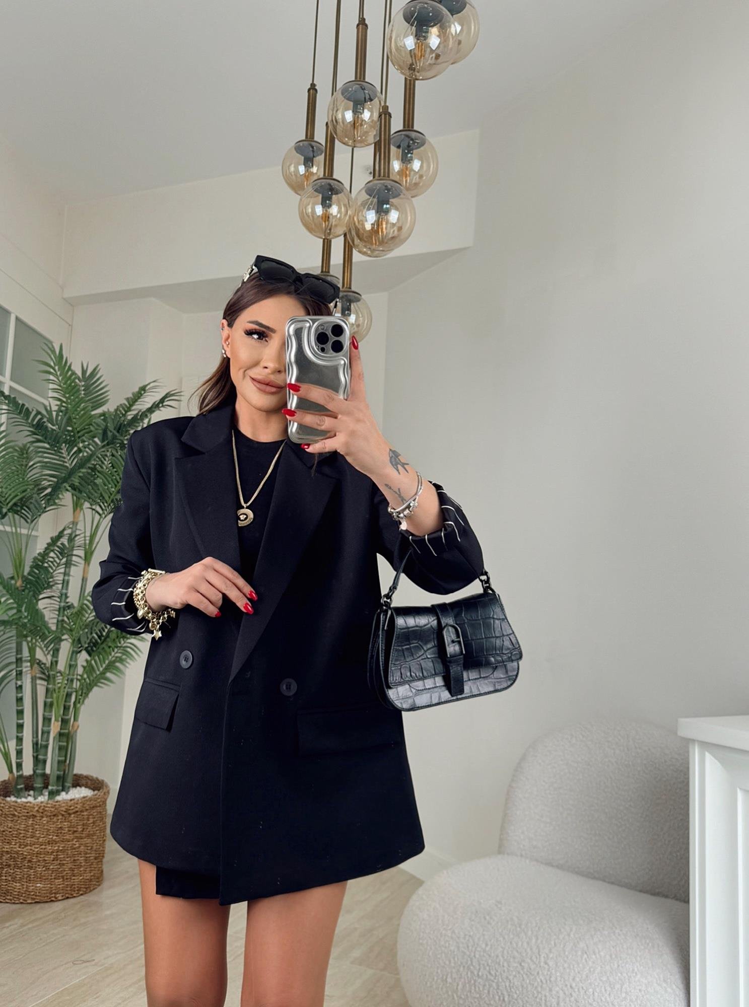 Premium Vatkalı Siyah Blazer Ceket