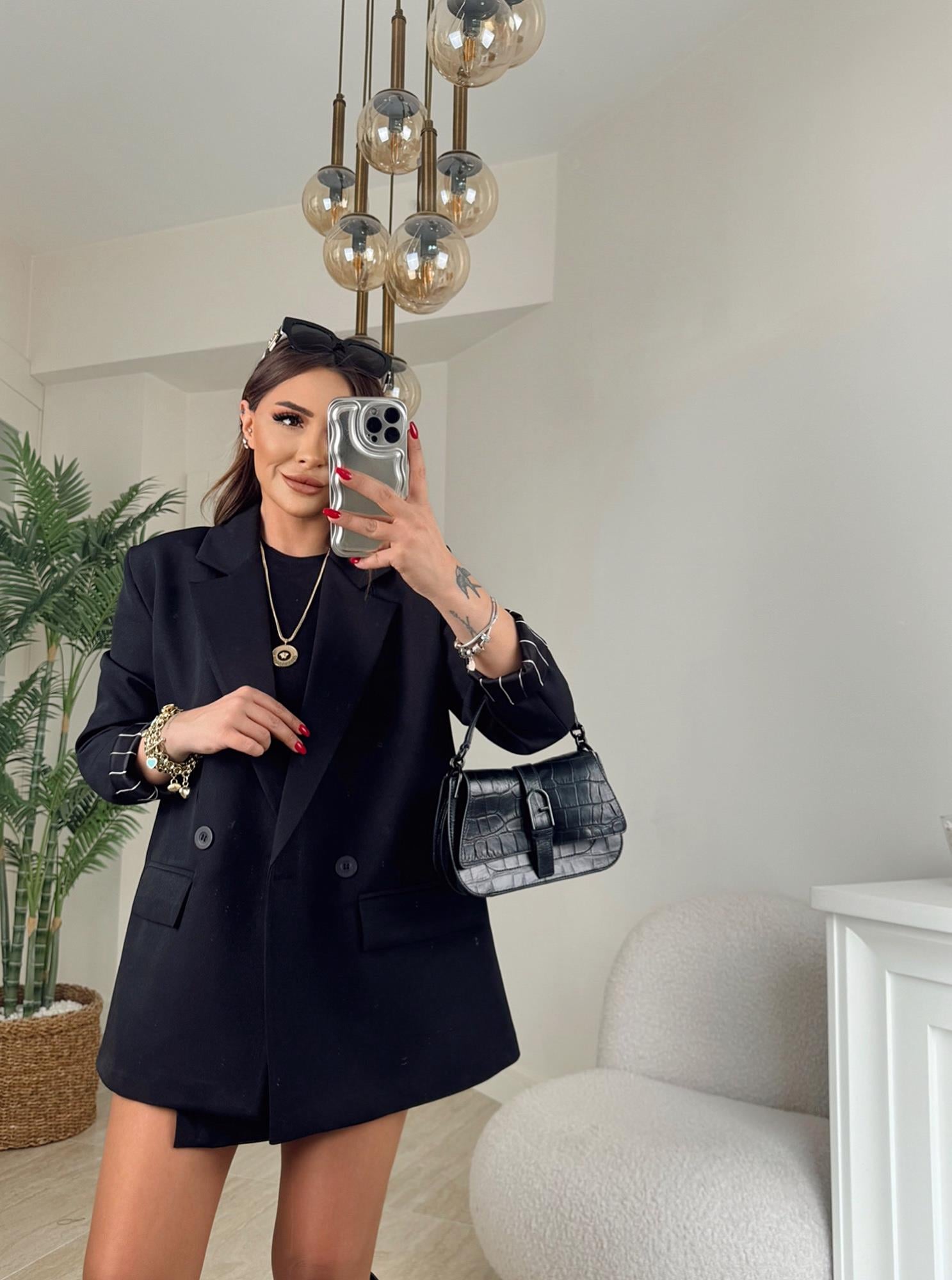 Premium Vatkalı Siyah Blazer Ceket