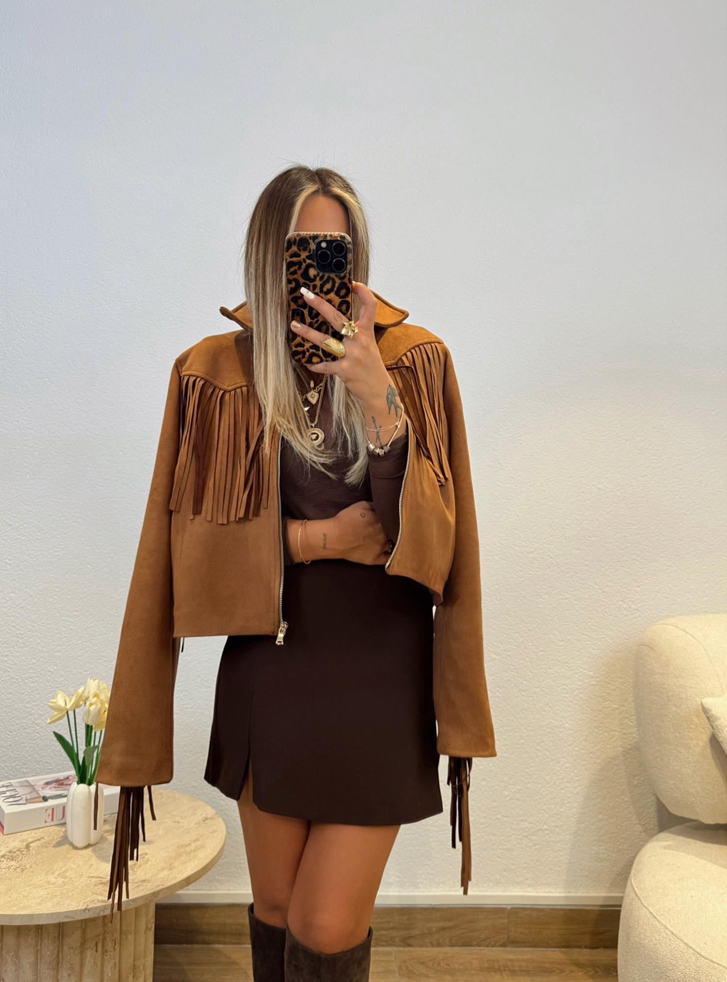 Püsküllü Nubuk Taba Ceket