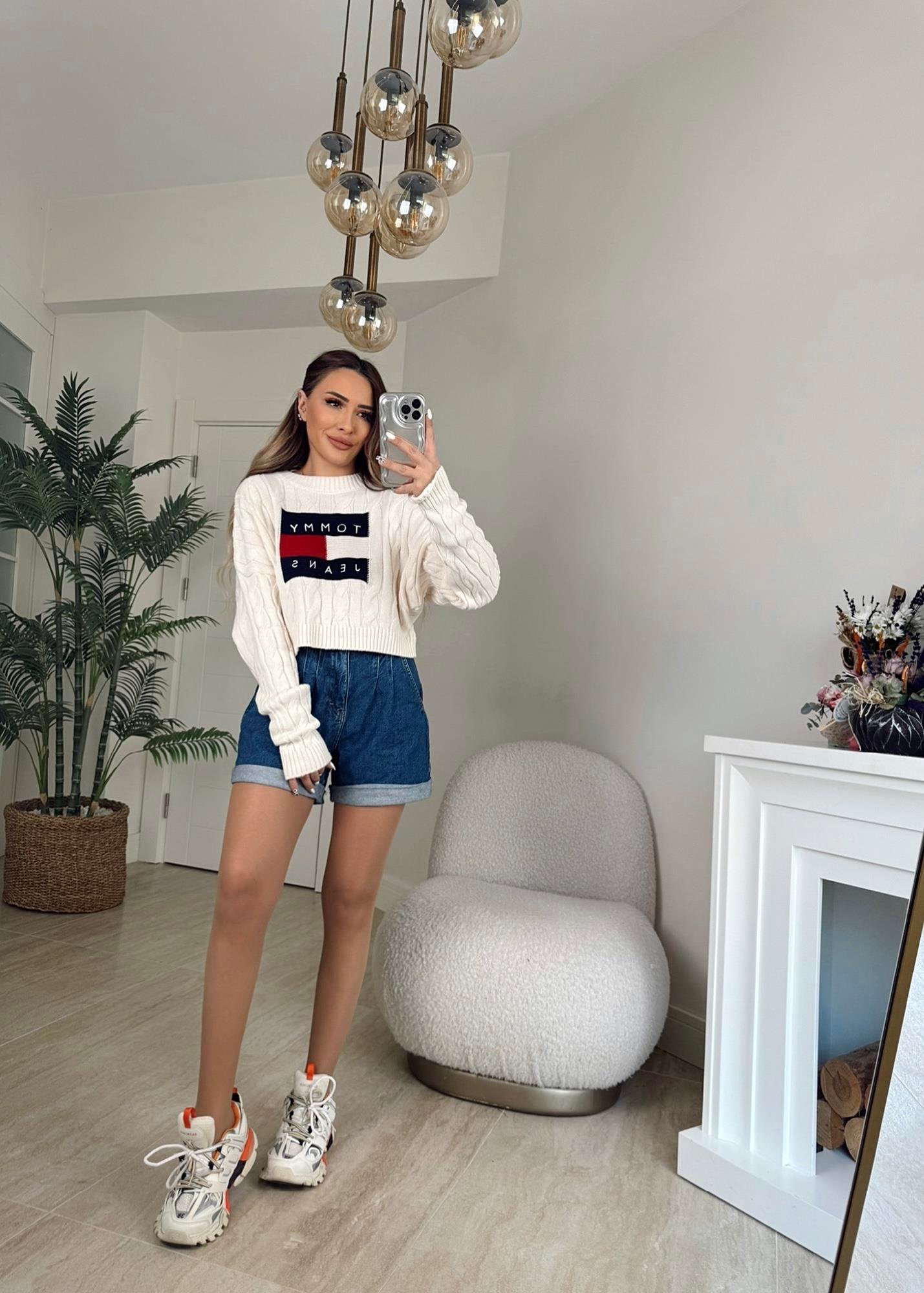 Saç Örgü Marka Model Ekru Crop Kazak