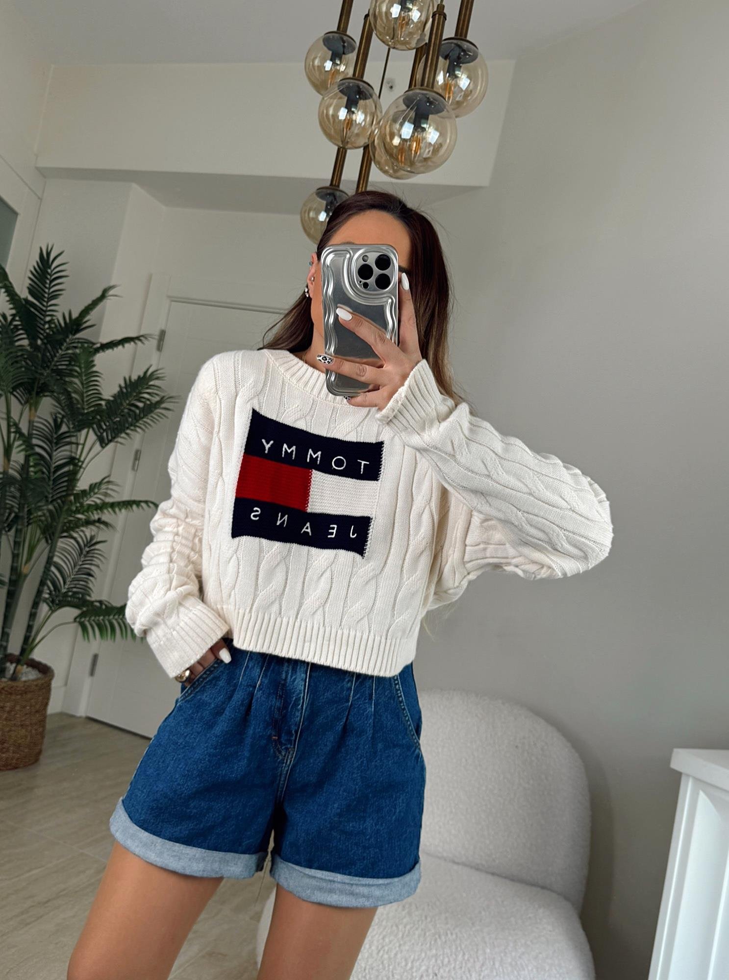 Saç Örgü Marka Model Ekru Crop Kazak