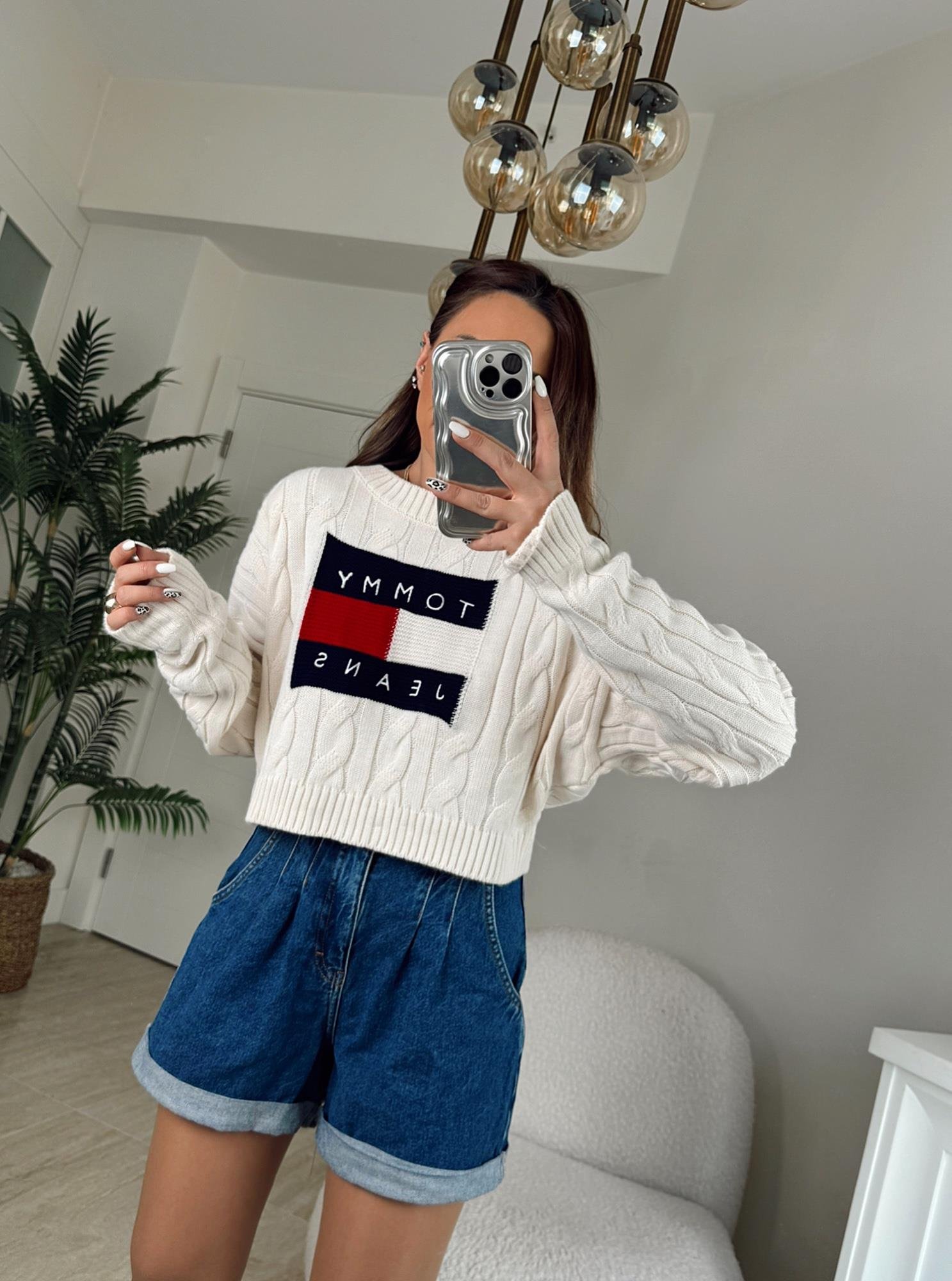 Saç Örgü Marka Model Ekru Crop Kazak