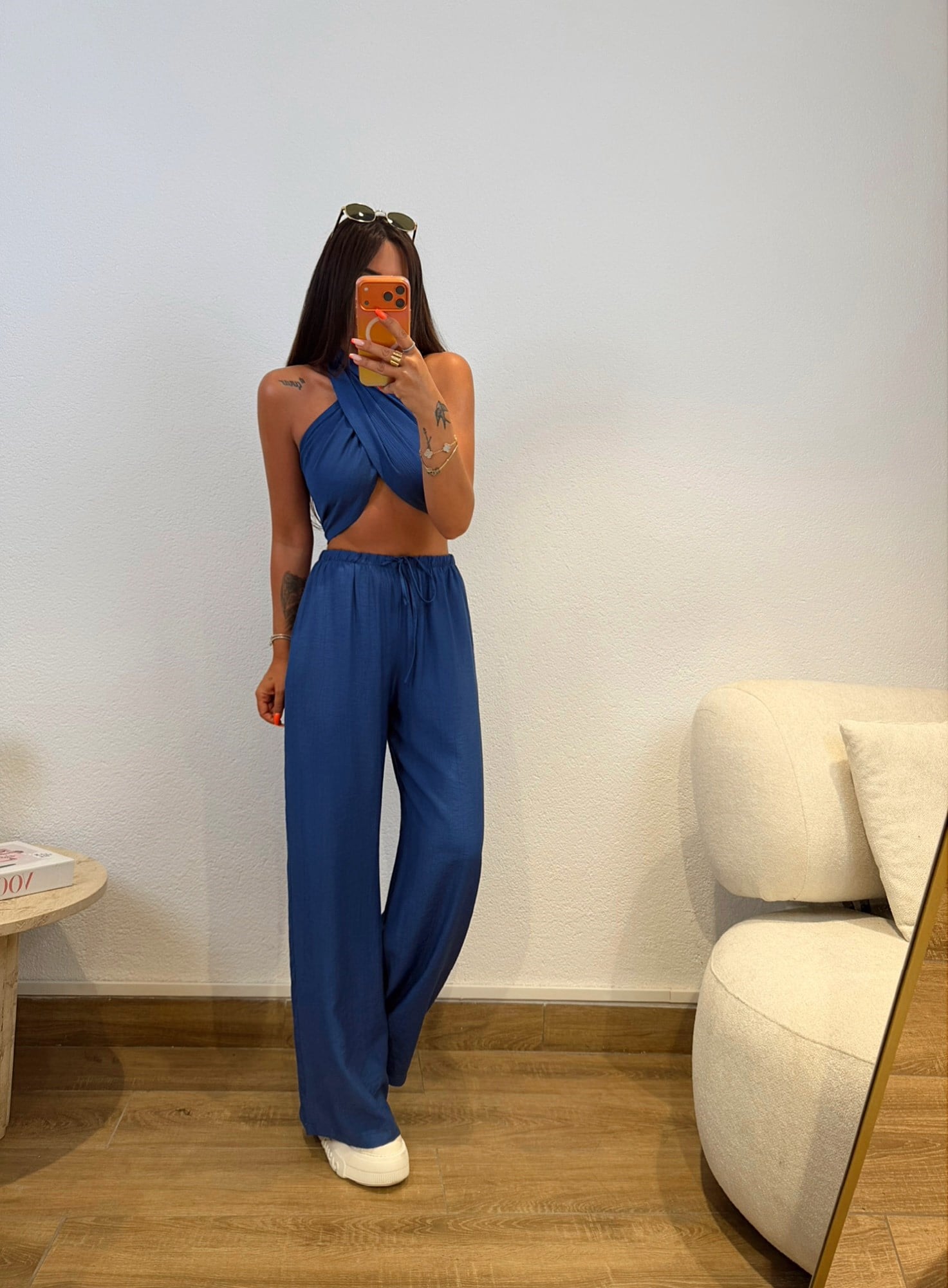 Saks Mavi Çapraz Bağlamalı Takım