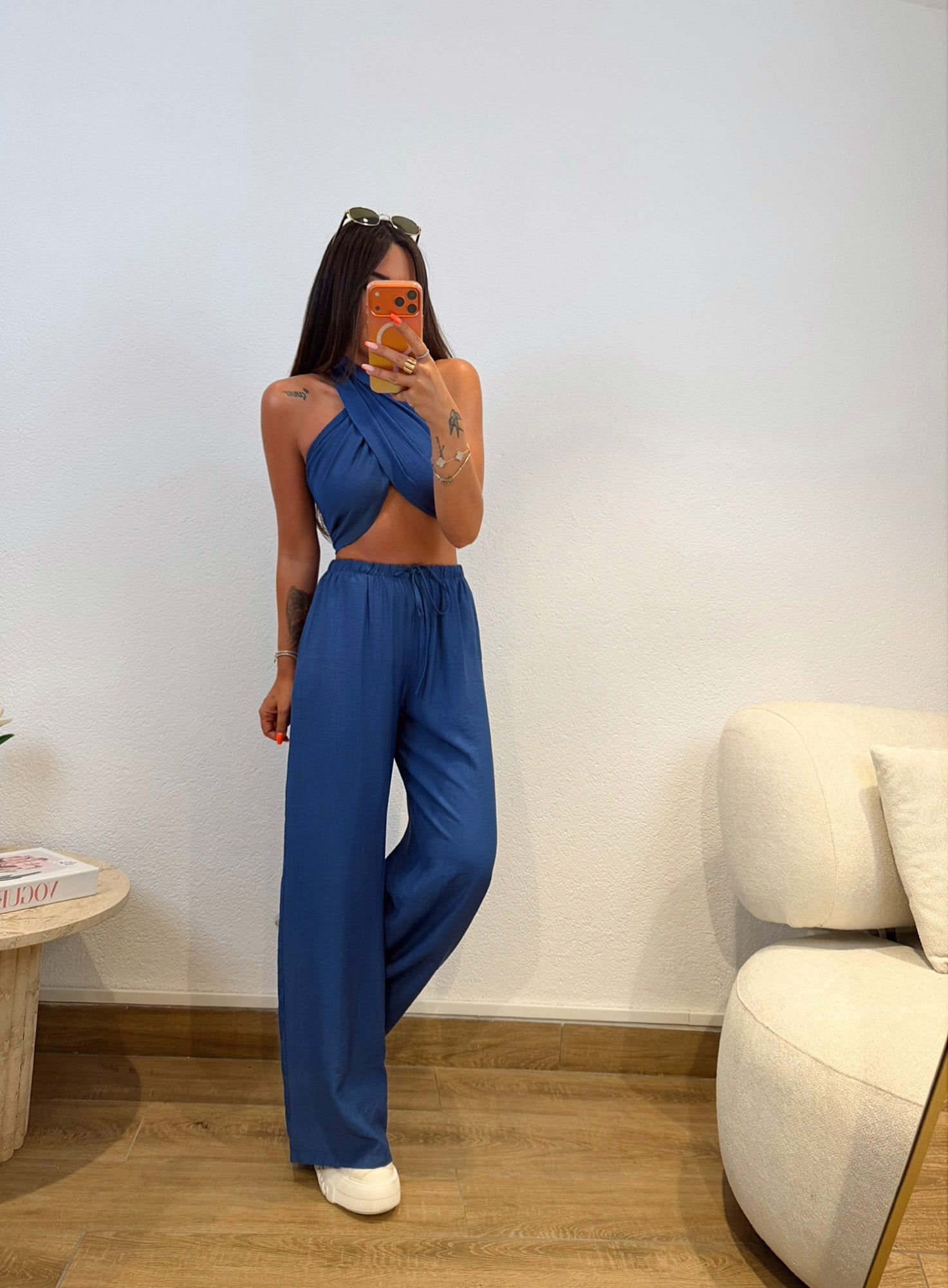Saks Mavi Çapraz Bağlamalı Takım
