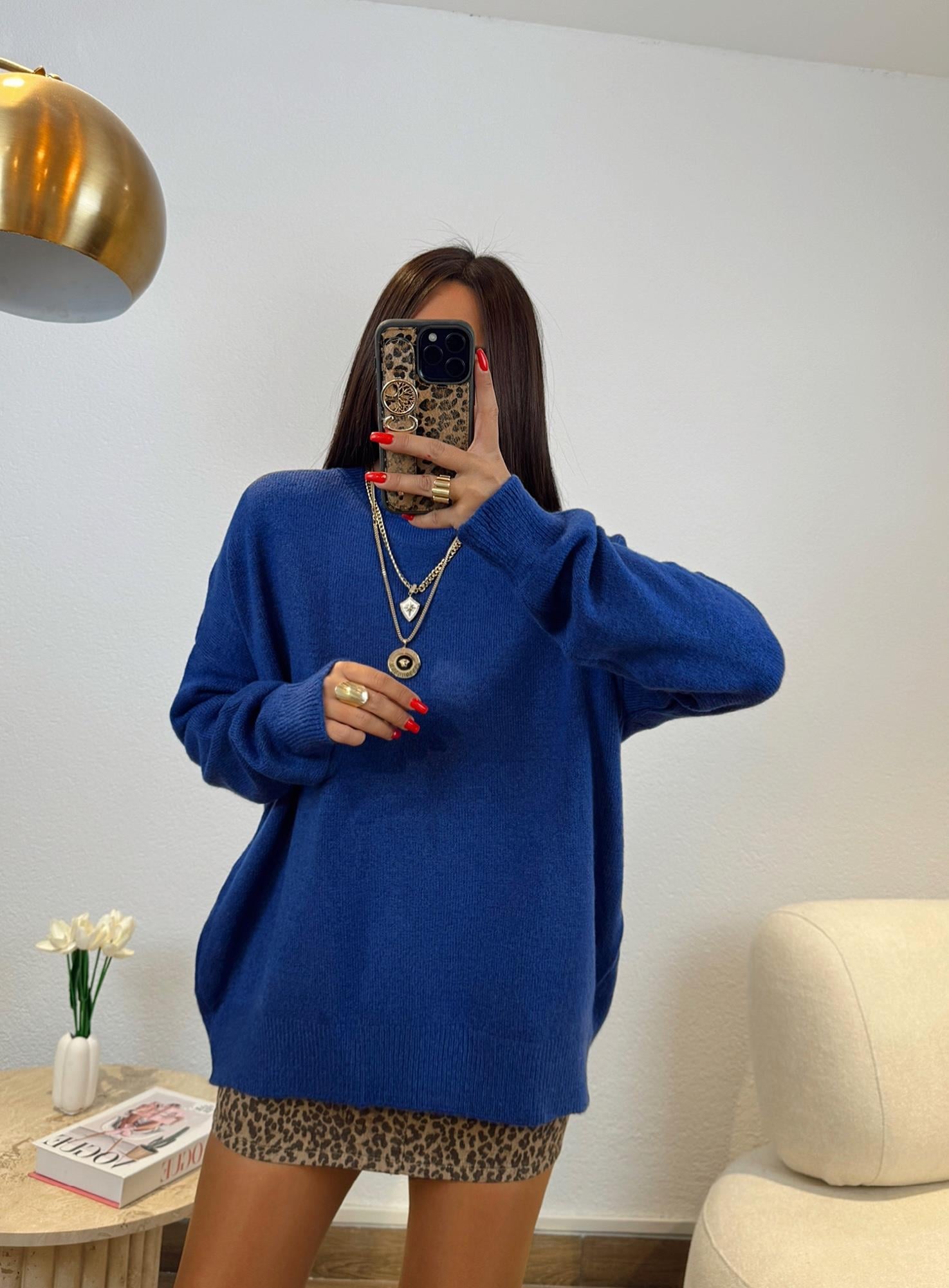 Saks Mavi Oversize Yumoş Kazak
