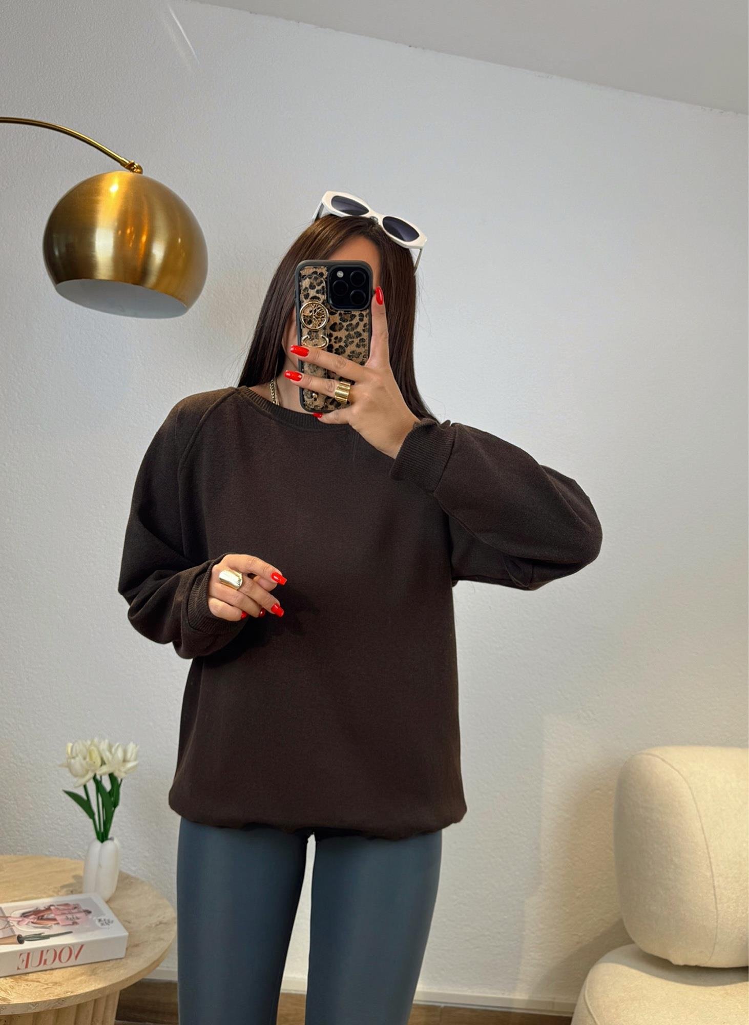 Şardonlu Oversize Kahve Sweatshirt