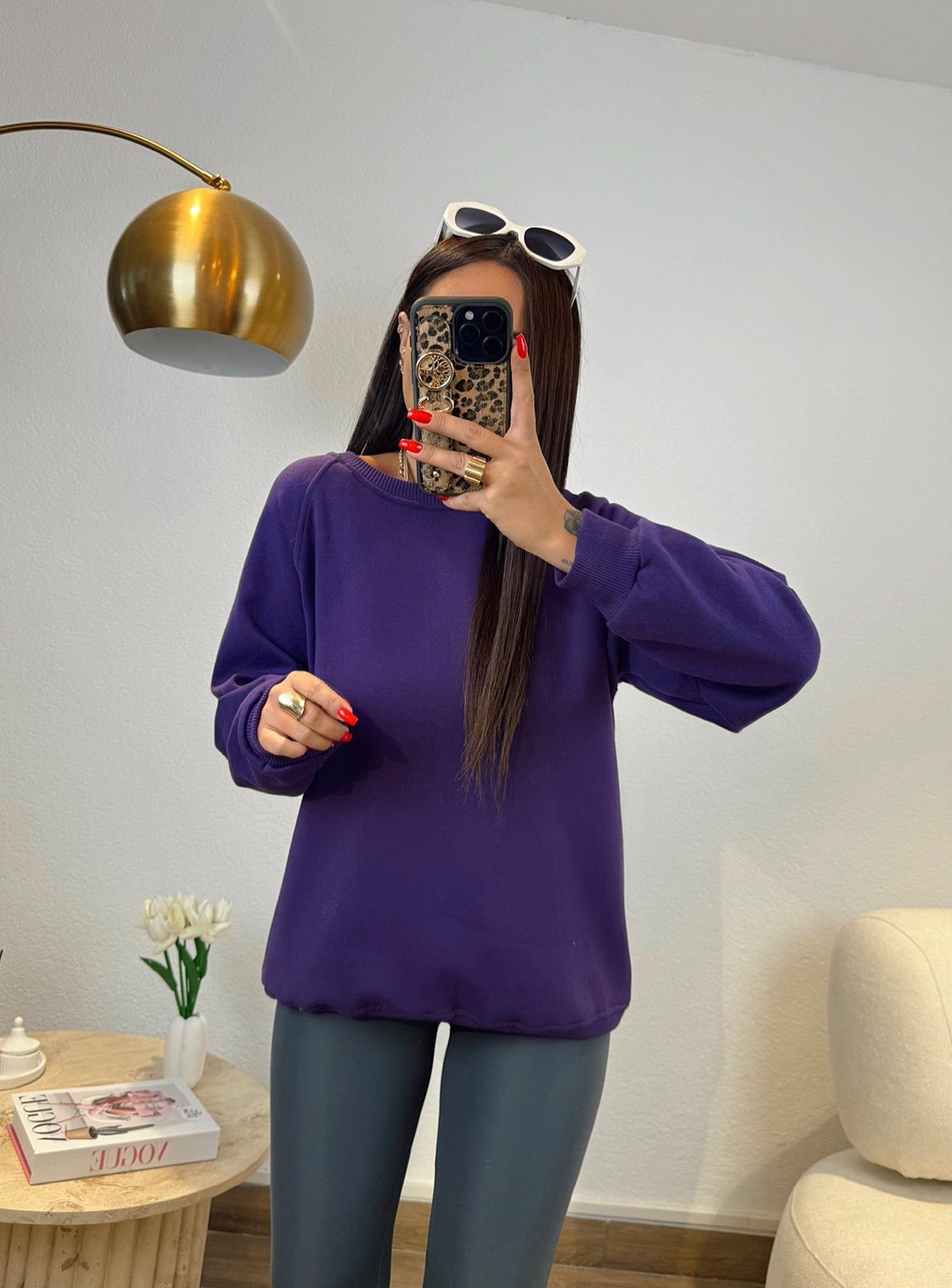 Şardonlu Oversize Mor Sweatshirt