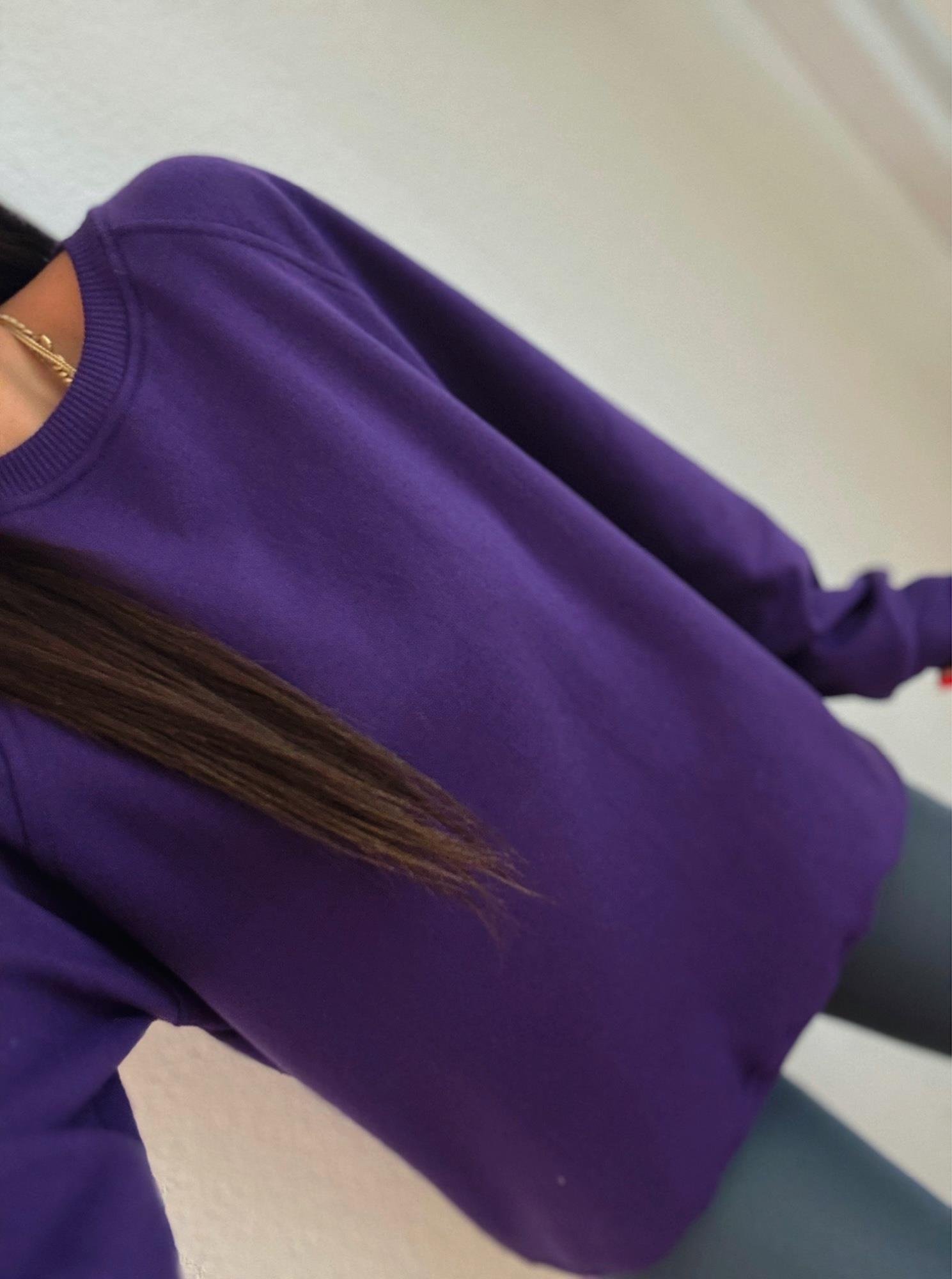 Şardonlu Oversize Mor Sweatshirt