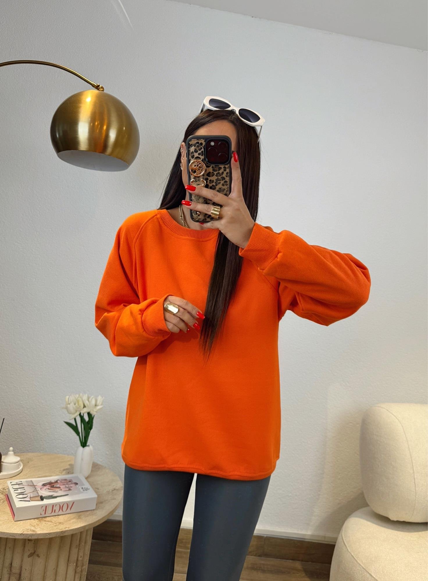 Şardonlu Oversize Orange Sweatshirt