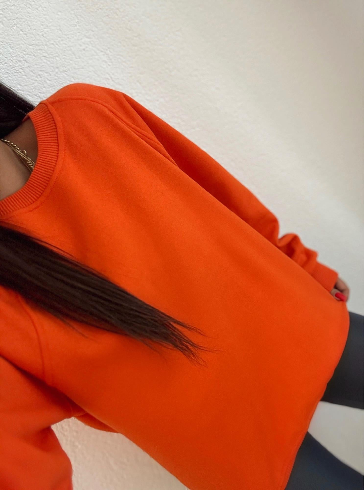 Şardonlu Oversize Orange Sweatshirt