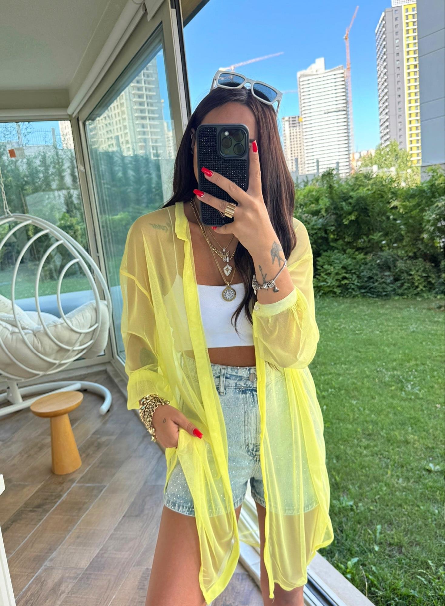 Sarı Oversize Tül Gömlek