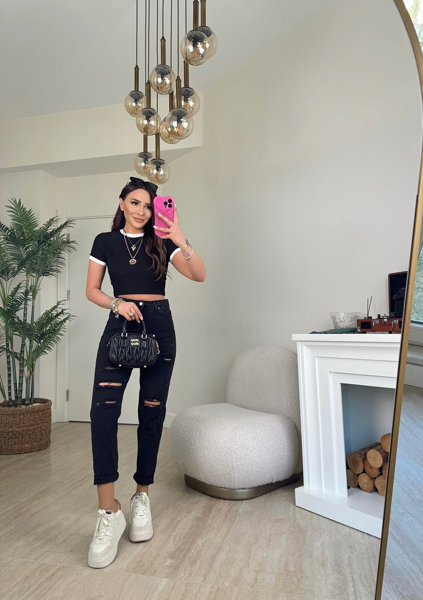 Şeritli Siyah Crop Badi