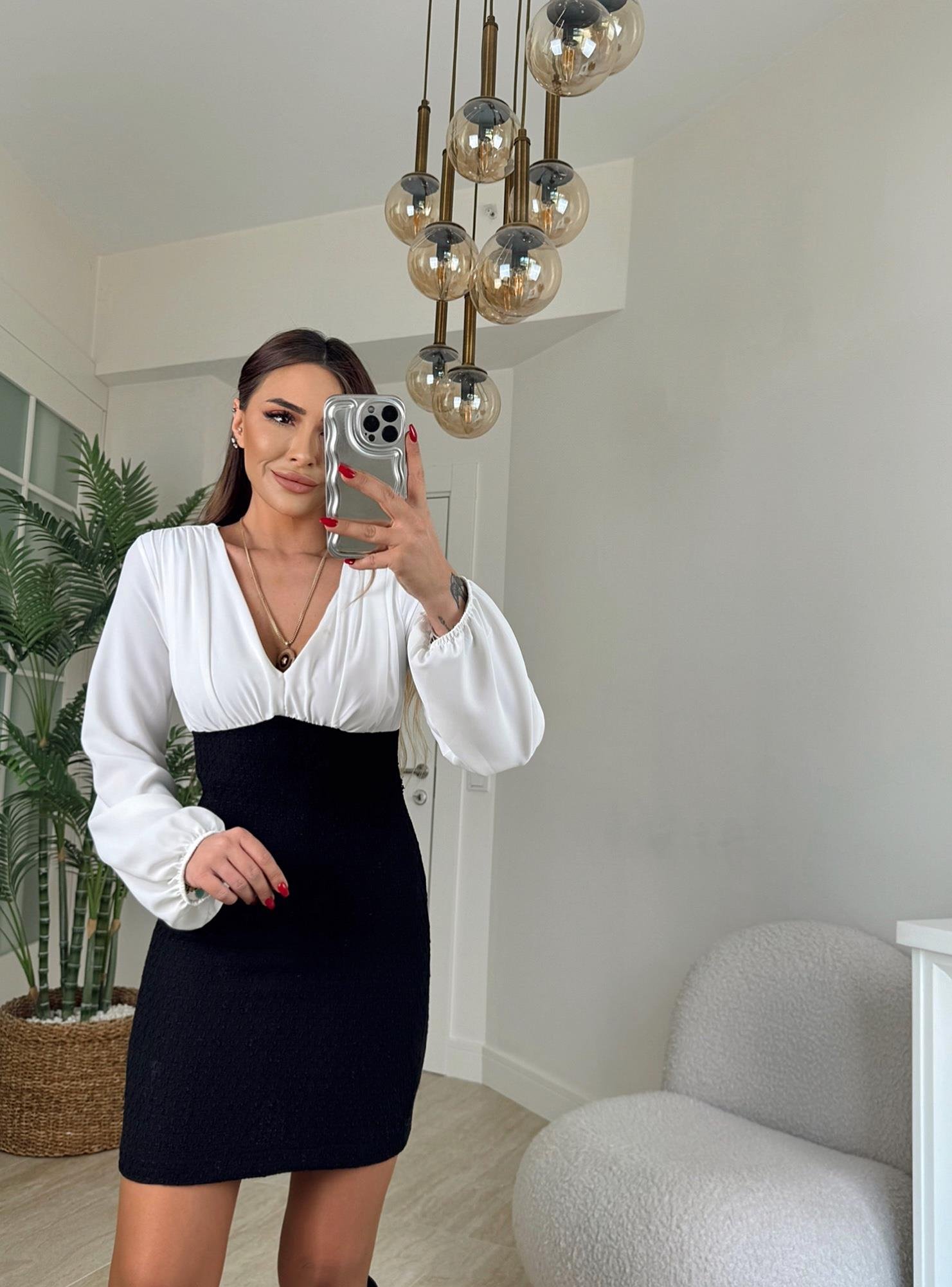 Şifon Detay Tüvit Elbise