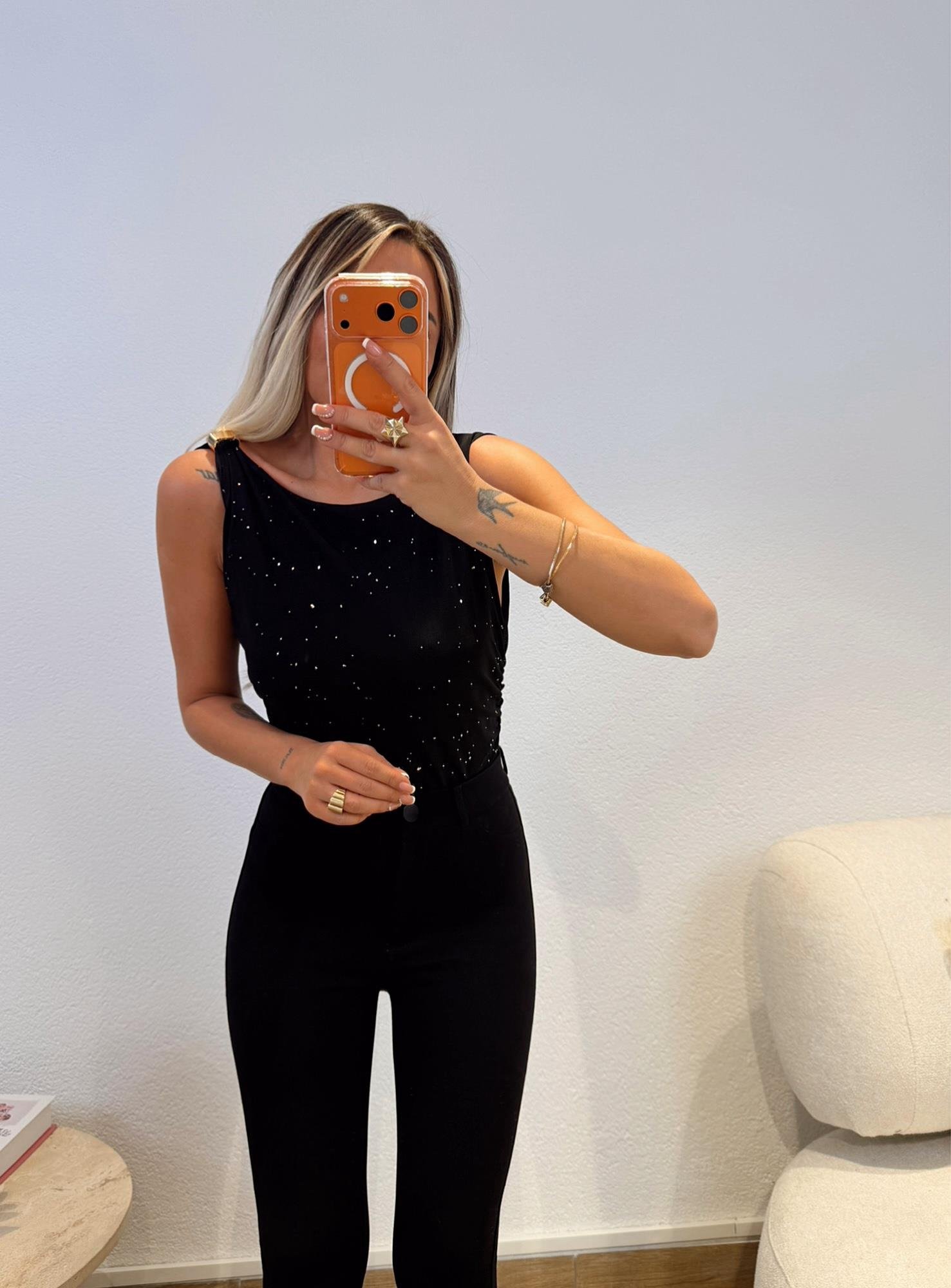 Sırt Dekolteli Simli Bodysuit