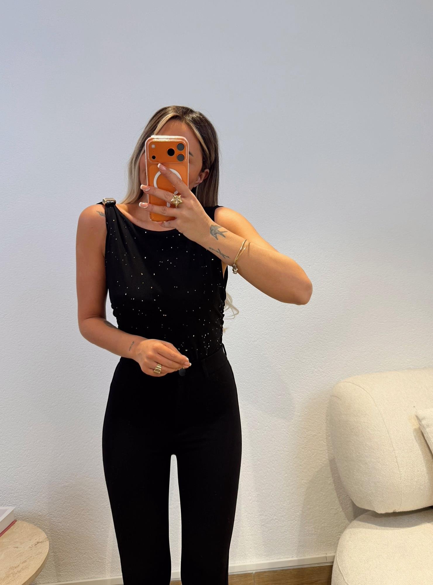 Sırt Dekolteli Simli Bodysuit