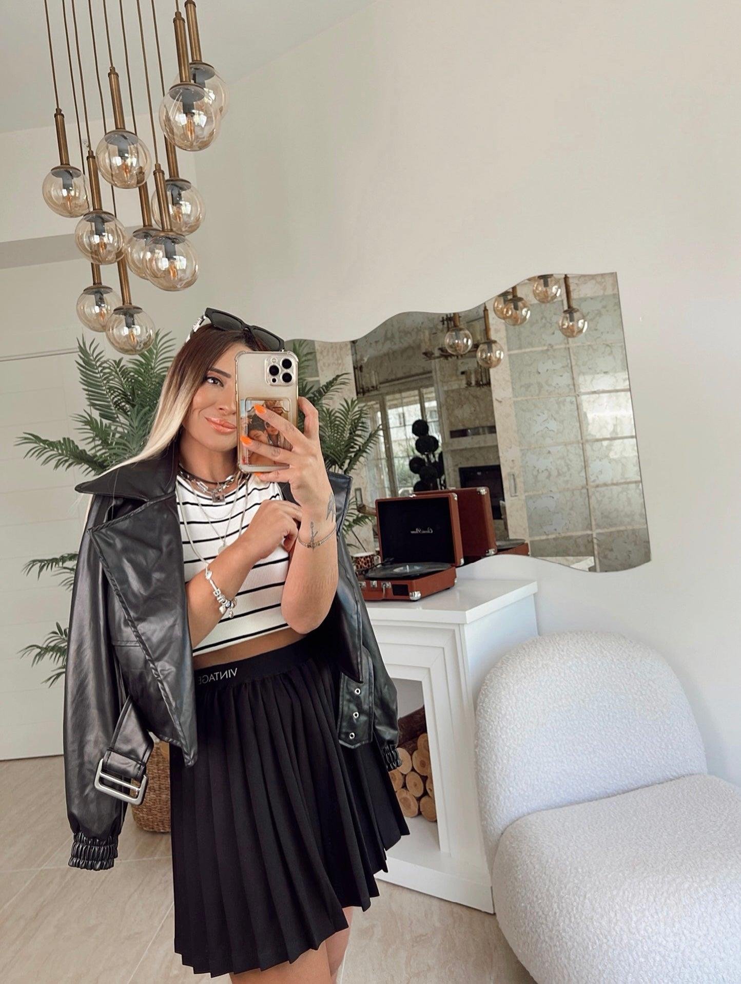 Siyah Crop Deri Ceket