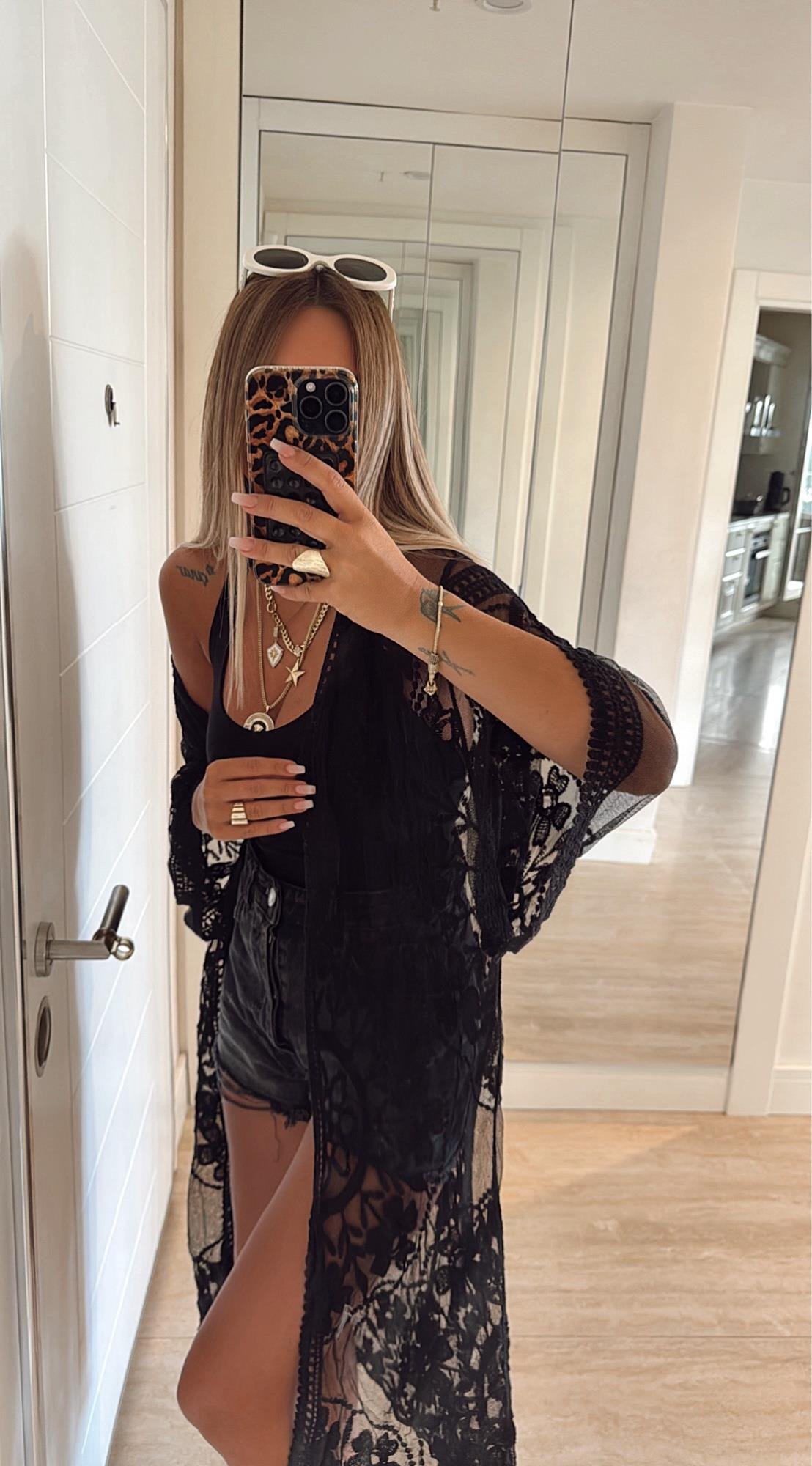 Siyah Dantel Kimono