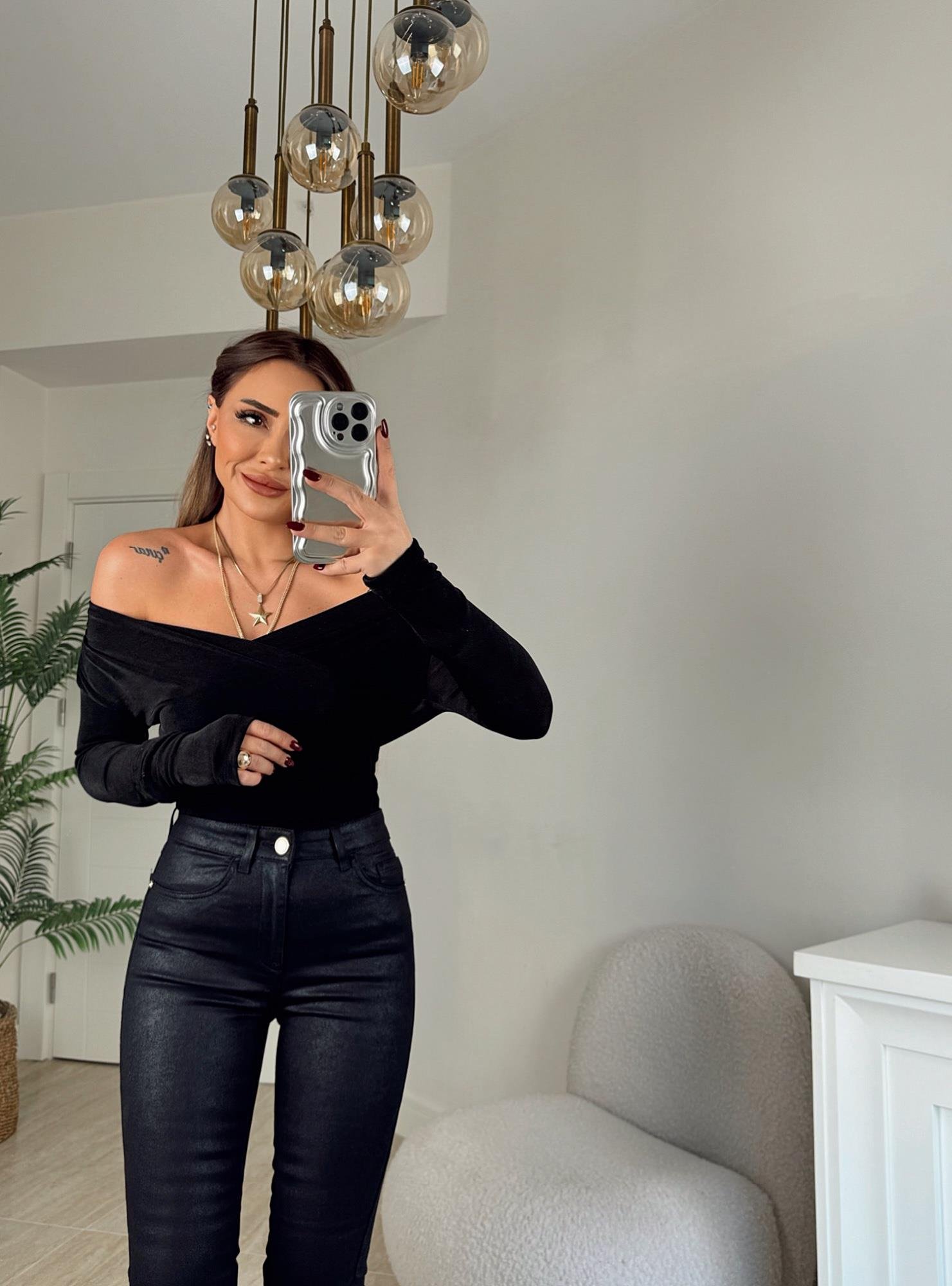 Siyah Işıltılı Sandy Bluz