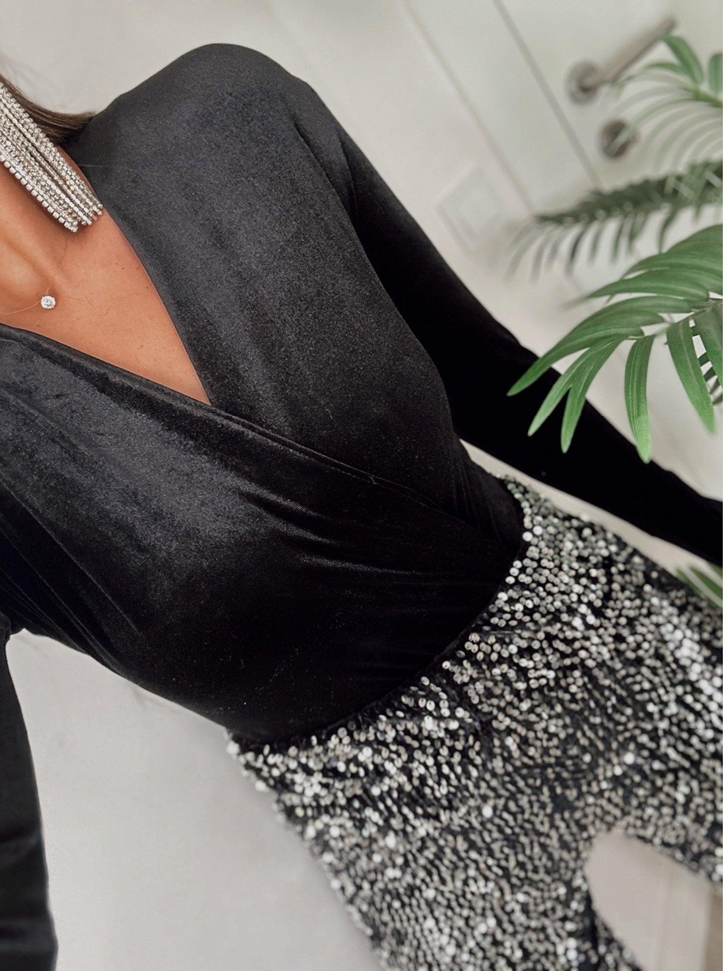 Siyah Kadife Bodysuit