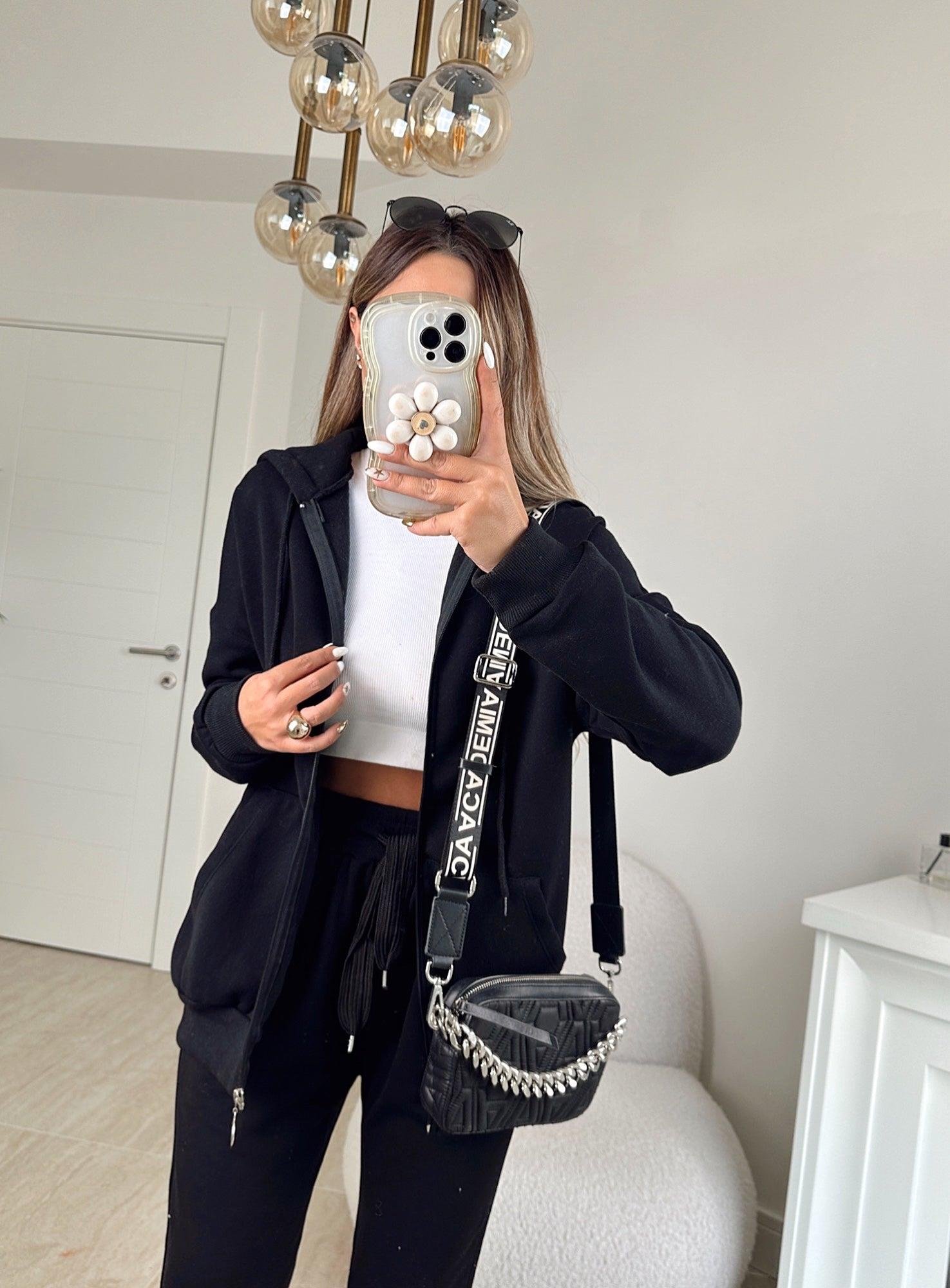 Siyah Kapişonlu Sweat Hırka