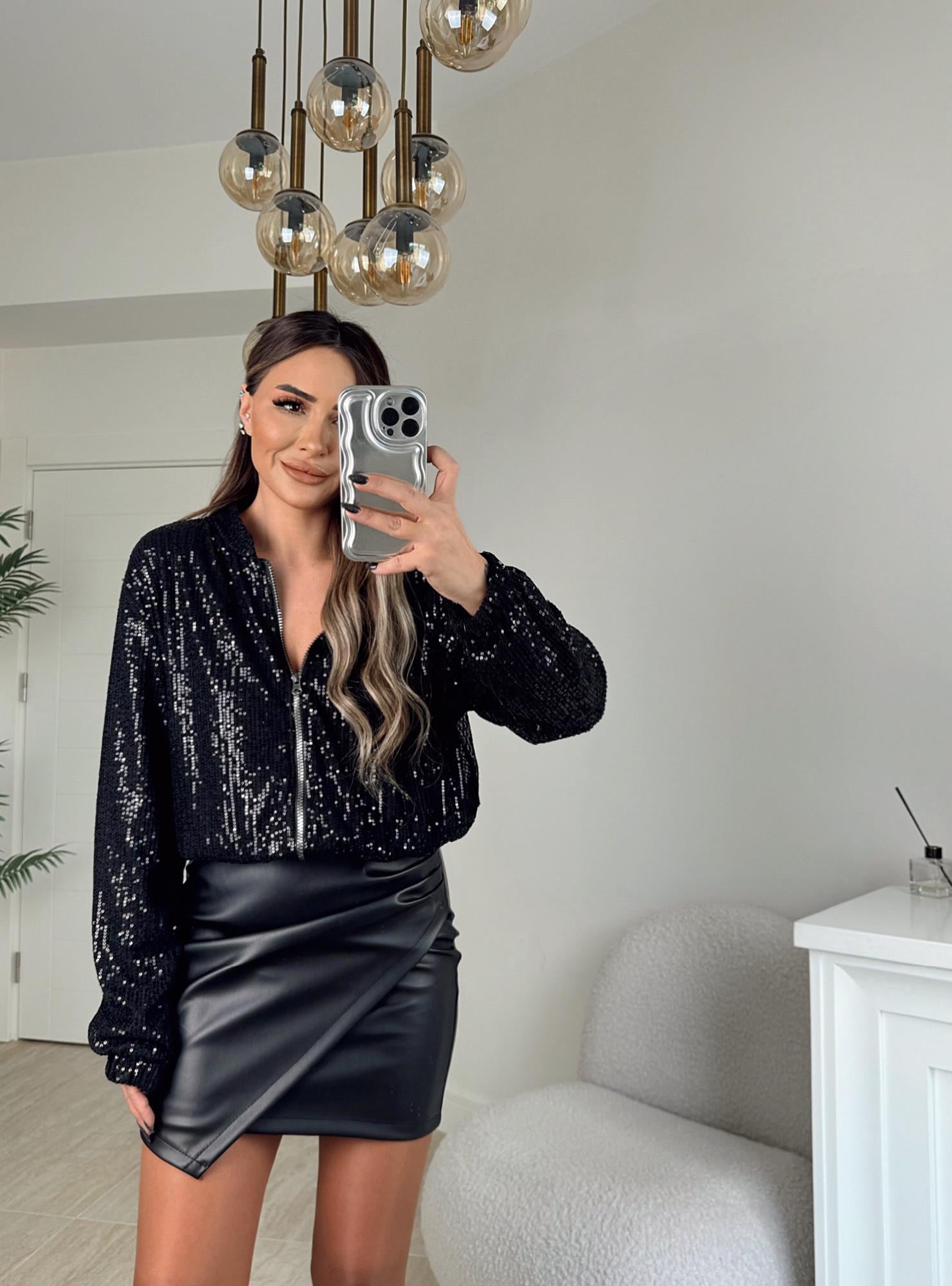 Siyah Payet Bomber Ceket